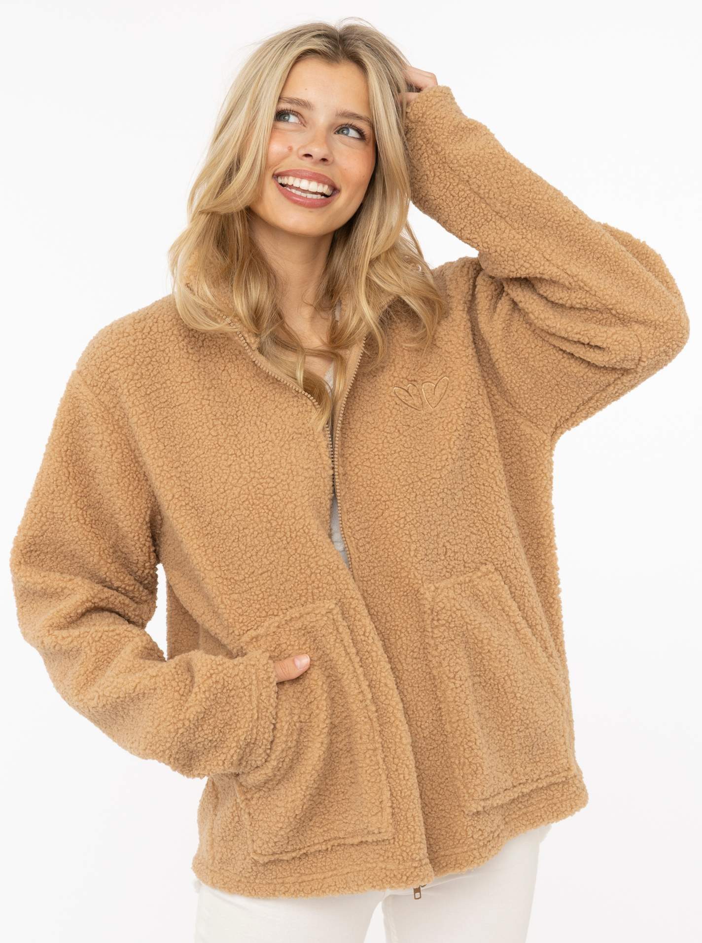 Zwillingsherz Sweatjacke "Zip Jacke Stick" Stehkragen, aufgesetzte Taschen, Herzen hinten und vorne
