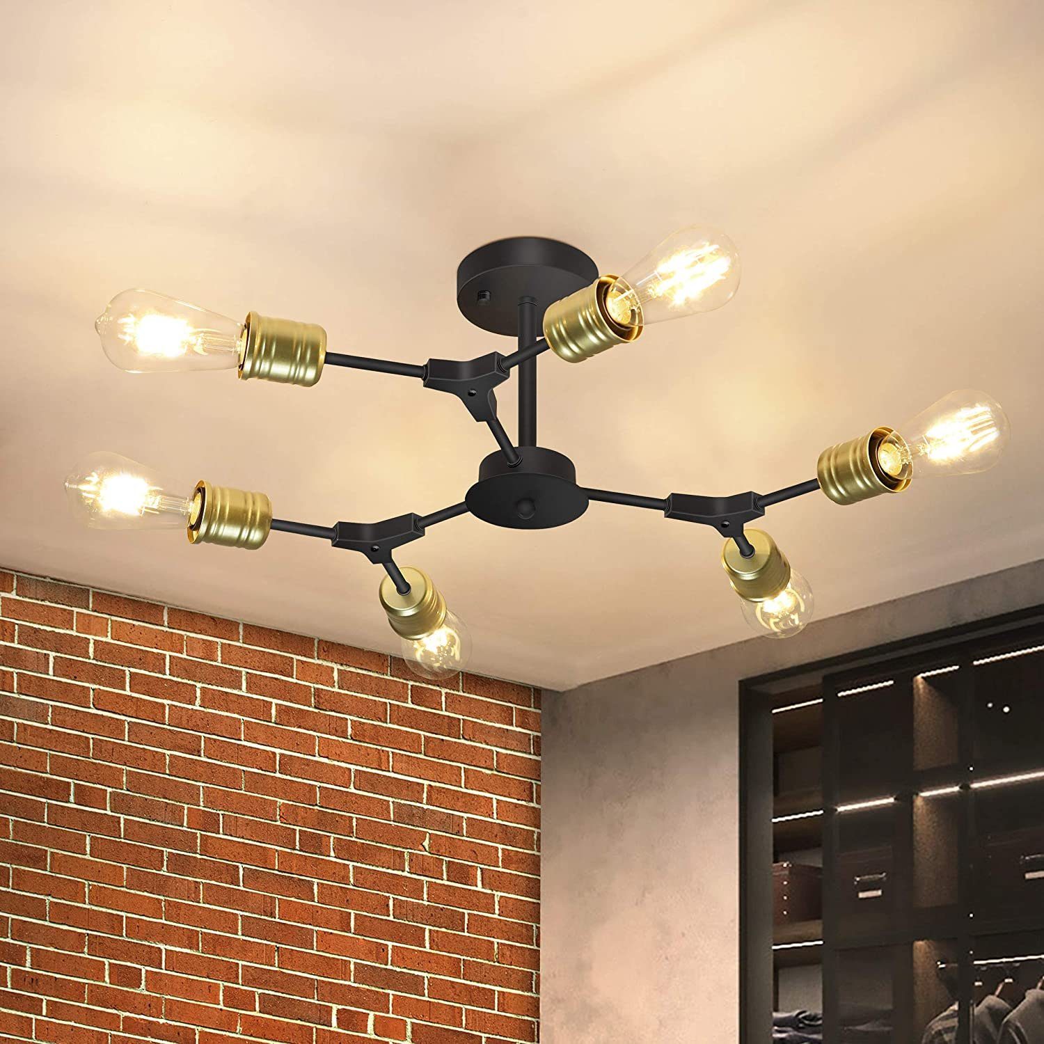 ZMH LED Deckenleuchte »Wohnzimmerlampe Retro E27 6 Flammig  Schlafzimmerlampe Industrielle Kronleuchter Flurlampe aus Metall Rustikal  Design Küchenlampe (ohne Birne)«, LED wechselbar