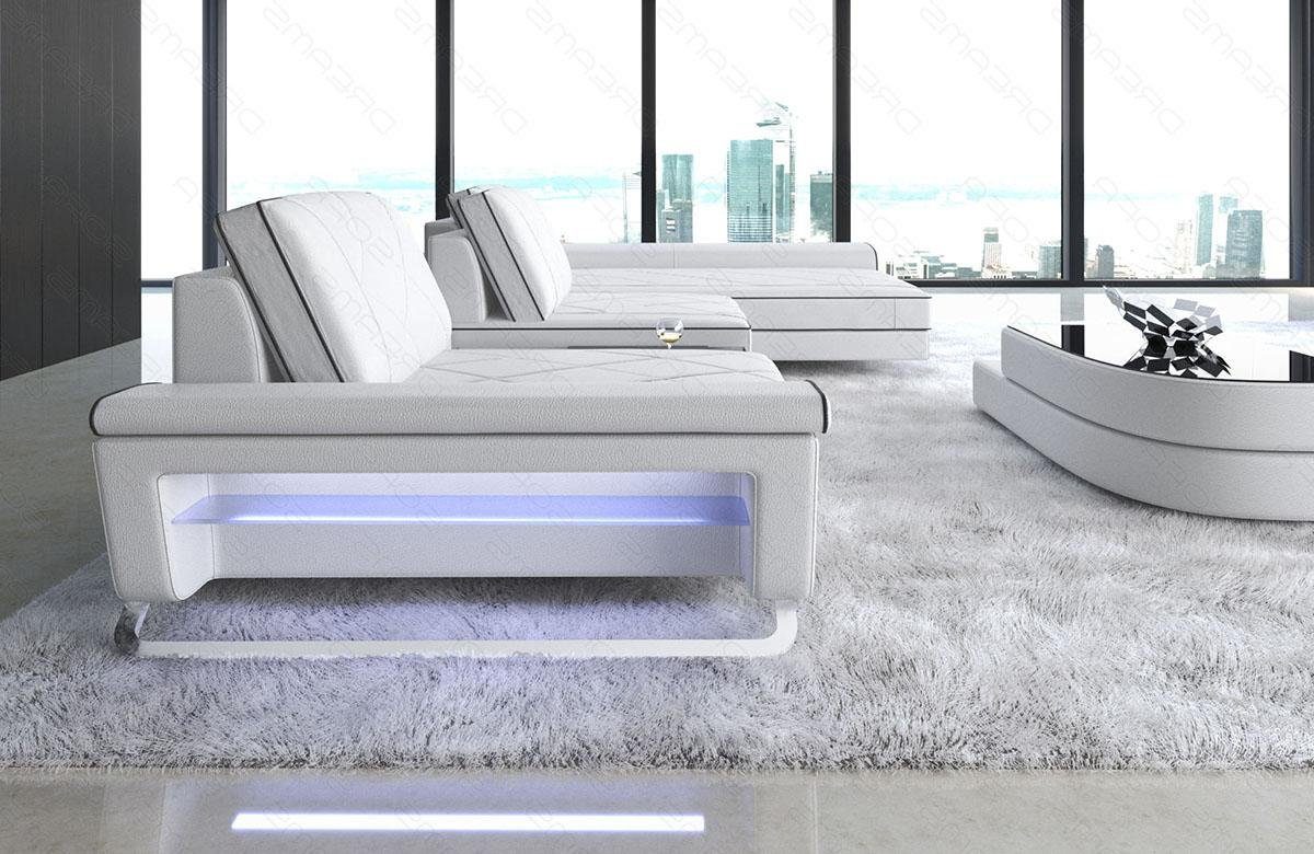 Couch, Ecksofa Bari Rückenlehnen, LED, mit L Ledersofa, Designersofa Sofa Form Dreams Sofa Leder verstellbare