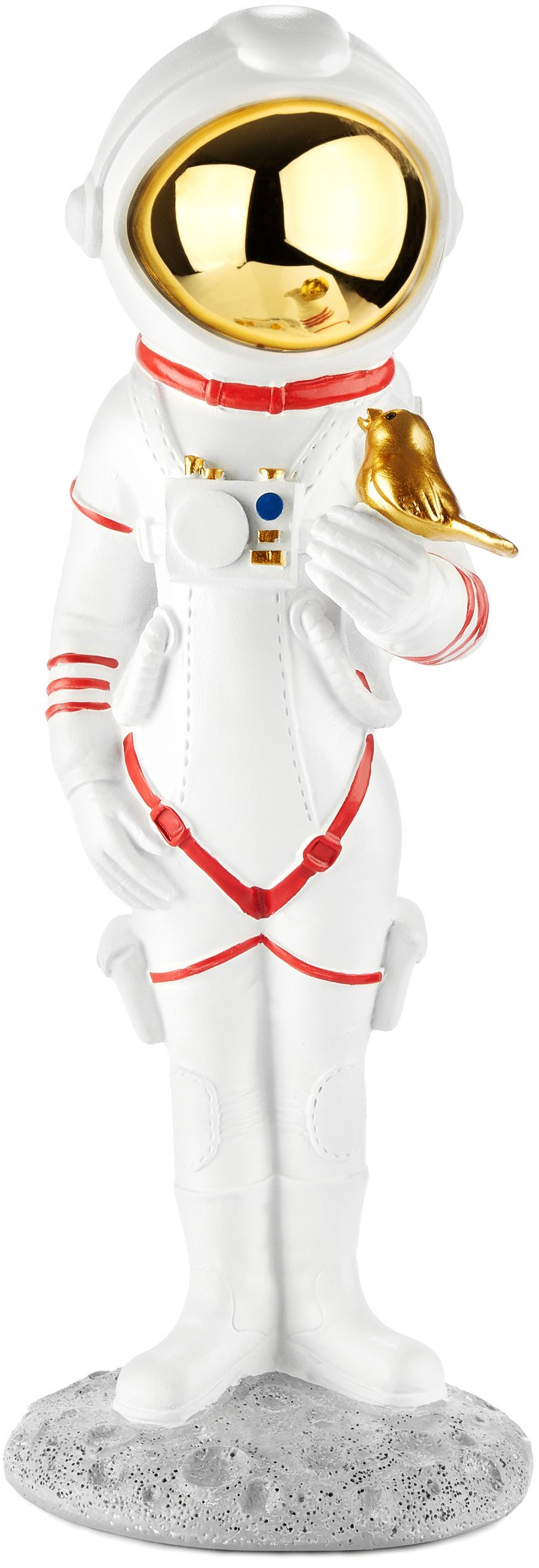 BRUBAKER Dekofigur Astronautin mit kleinem Vogel - 30cm Weltraum Figur mit Helm verchromt (1 St., Deko Skulptur - Weiß), Handbemalte moderne Raumfahrt Statue - Astronaut