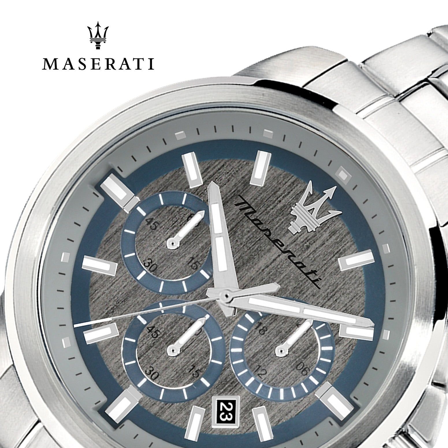 Chronograph, Edelstahlarmband, Italy Maserati Herren (ca. Made-In Uhr MASERATI rund, 52x44mm) groß Herrenuhr Chronograph