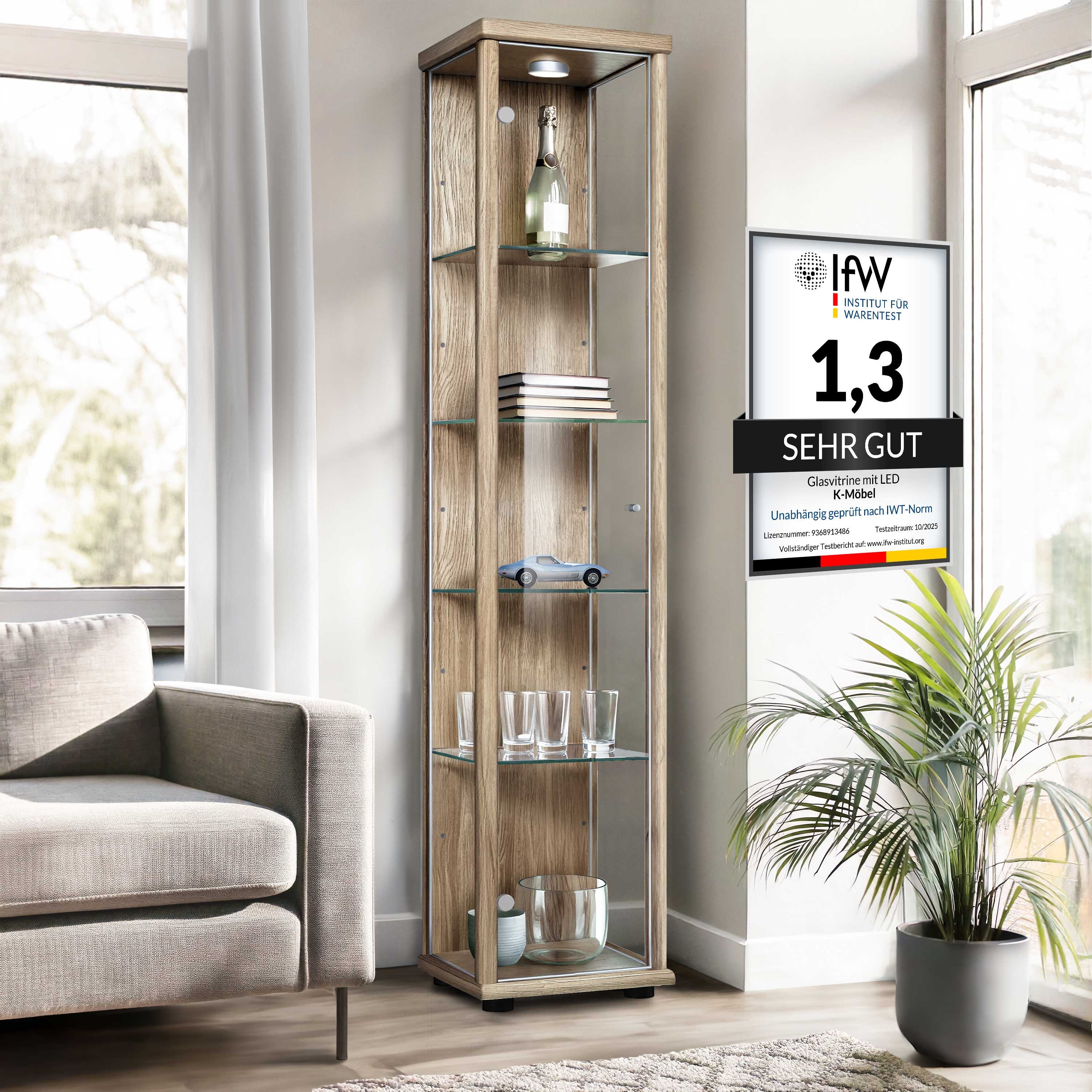 K-Möbel Glasvitrine C1014 (Glasvitrine (176x37x33 cm) mit 1 Glastür) Glasvi günstig online kaufen