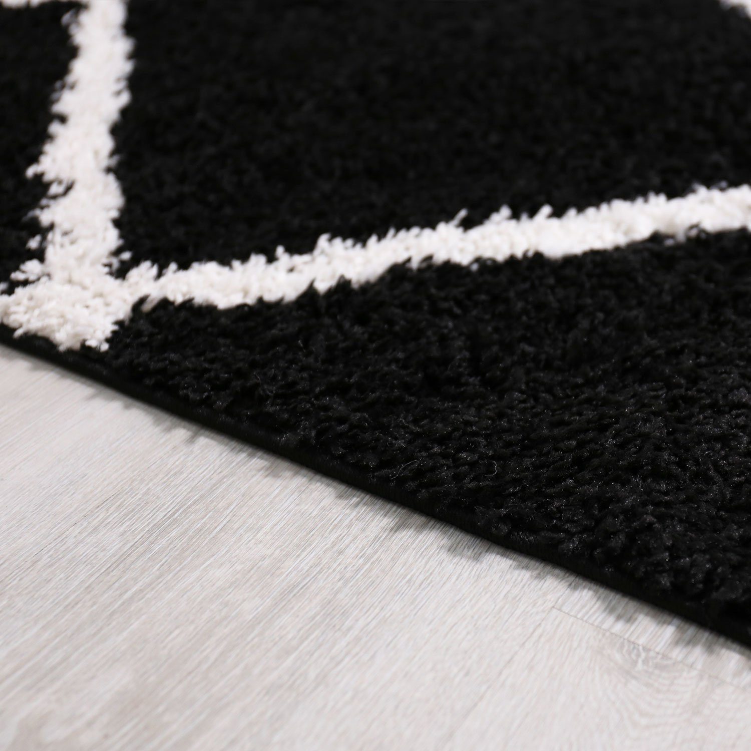 Vimoda Hochflor-Läufer Shaggy Wohnzimmer Rautenmuster Weiss, Rechteckig, Höhe: 30 mm, Langflor, Rauten muster, Skandi Design in Creme – Bild 4 von 5