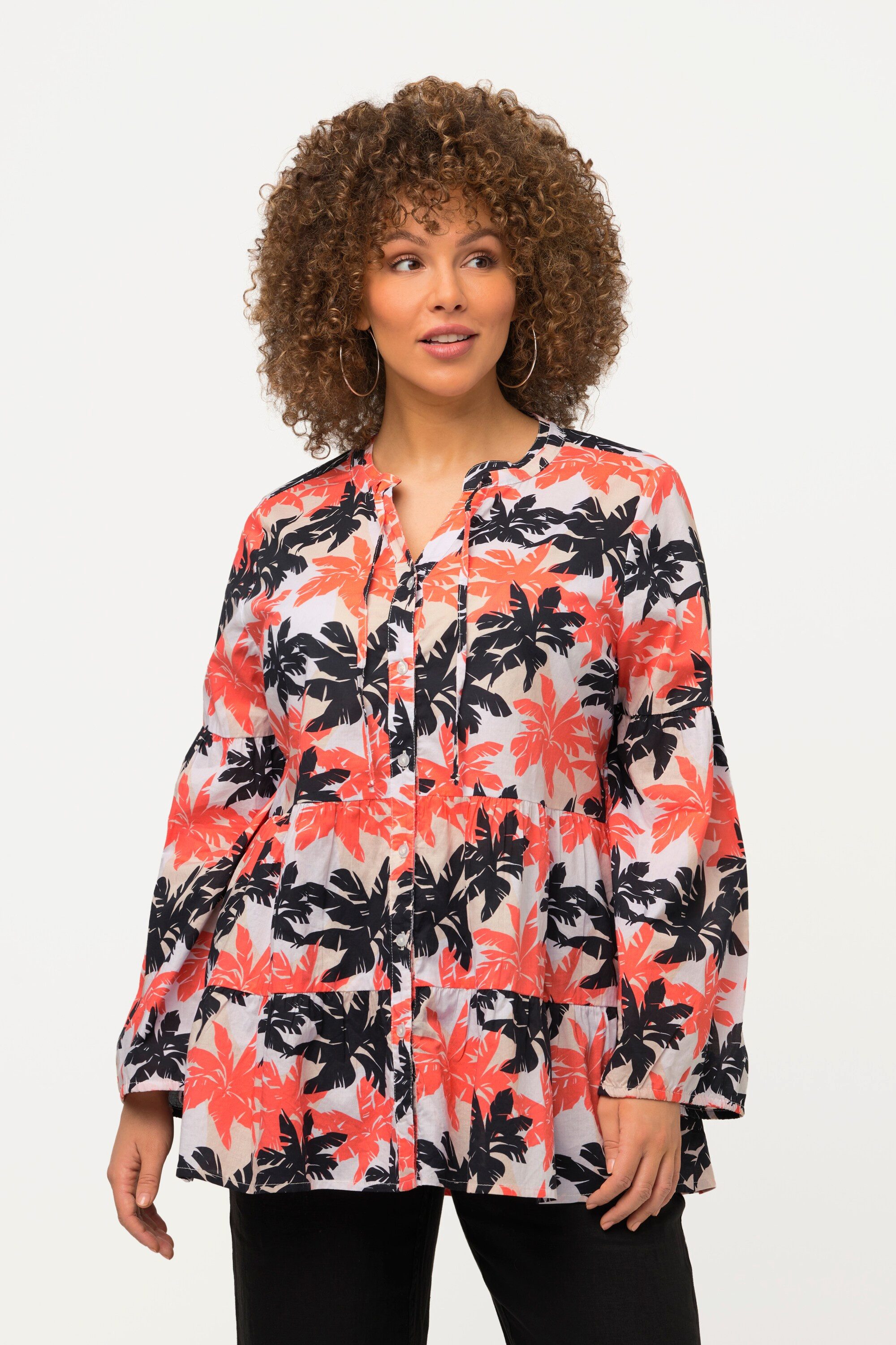 Ulla Popken Longbluse Tunika Palmen A-Linie günstig online kaufen