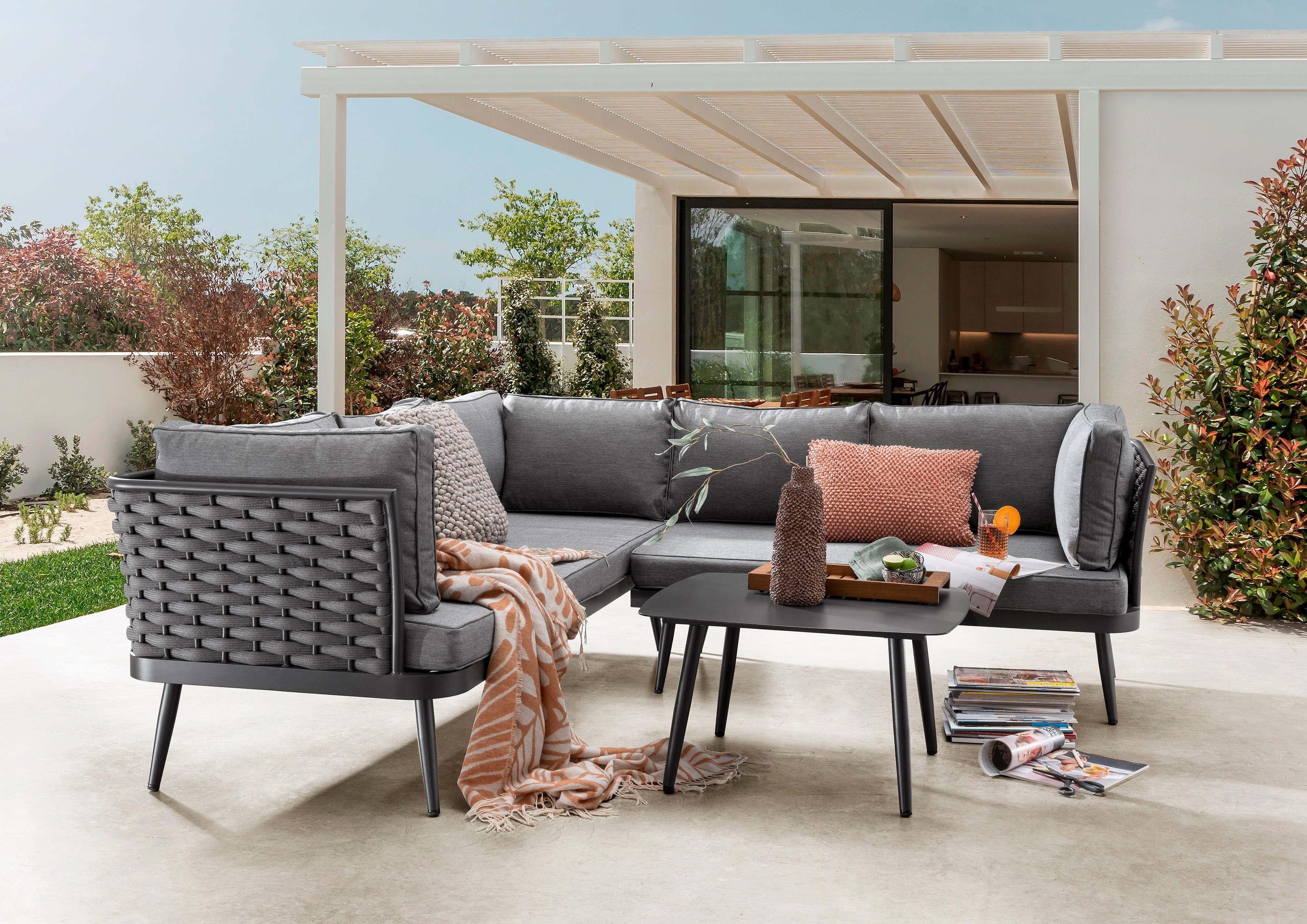 Textilene x Rope x (Set, RIMINI, Gartenlounge-Set 13-tlg), grau, 70 Ecklounge, 40 70 Destiny cm Sofatisch