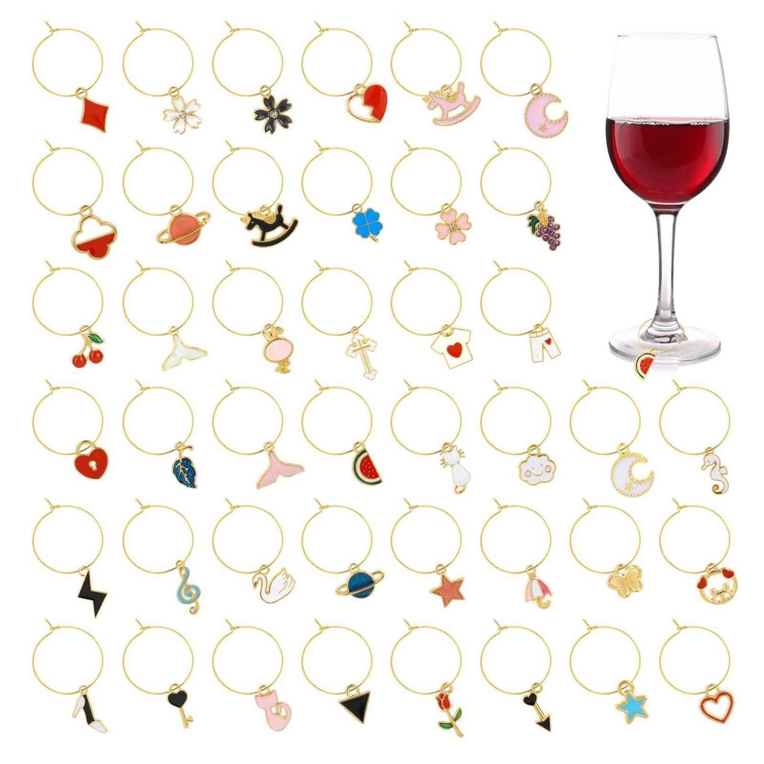 LuxusKollektion Weinglas Weinglas Anhänger 40er Set Gold Glasmarker mit Motivmix