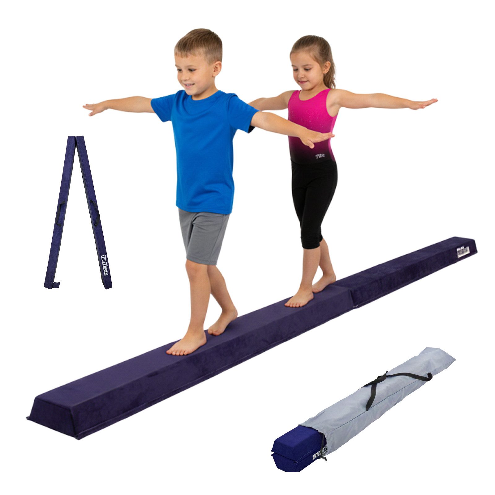 TRUTZHOLM Balanceboard Schwebebalken 270 cm Tragkraft 100 kg Turnbalken inkl. Tragetasche, klappbar, tragbar, bodennah, kombinierbar