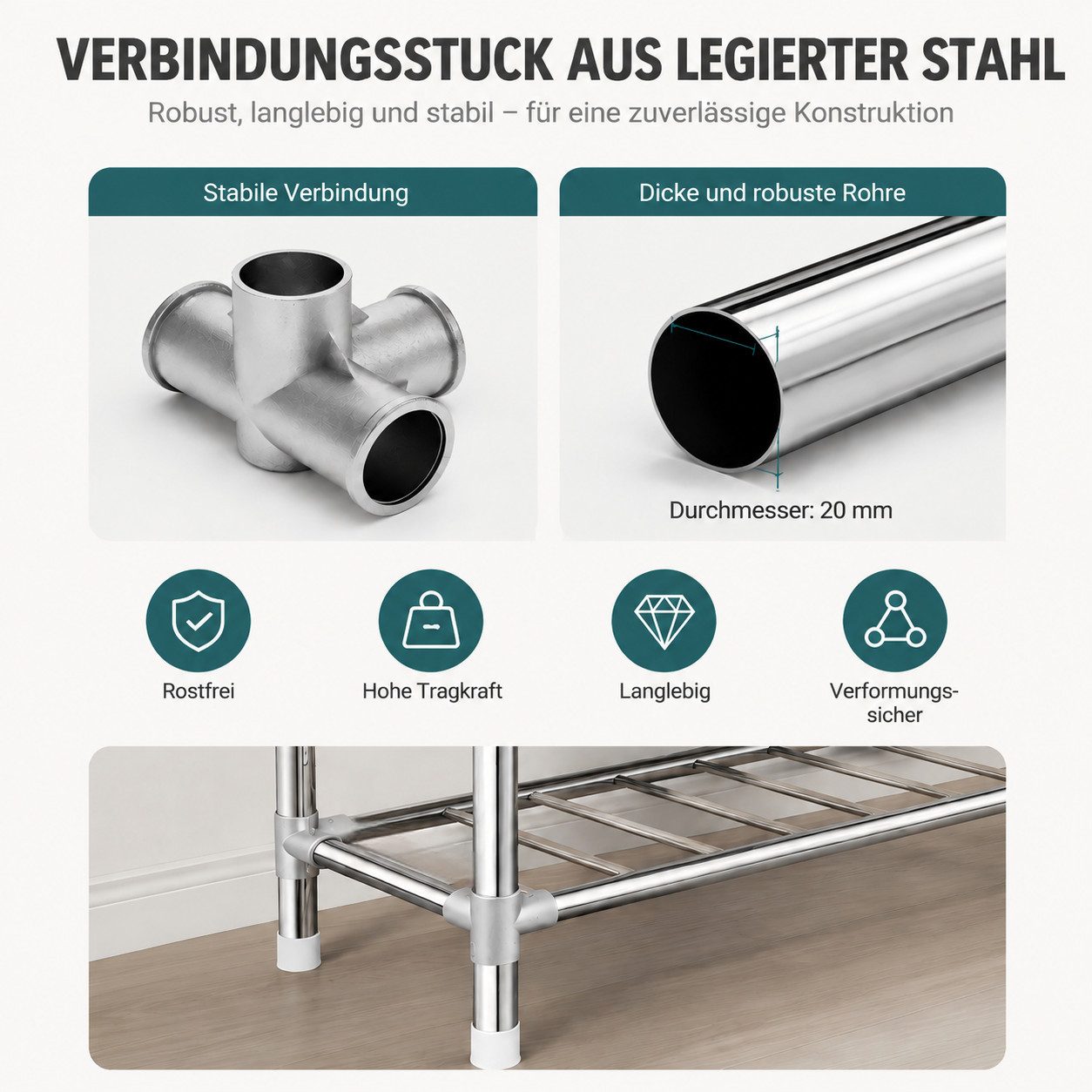 ibettertec Stoffschrank mit Fächern und Kleiderstangen für Schlafzimmer (Textilschrank mit Stahlrohrrahmen, Stoffbezug und Reißverschluss) Mehrere Hänge- und Ab – Bild 5 von 5