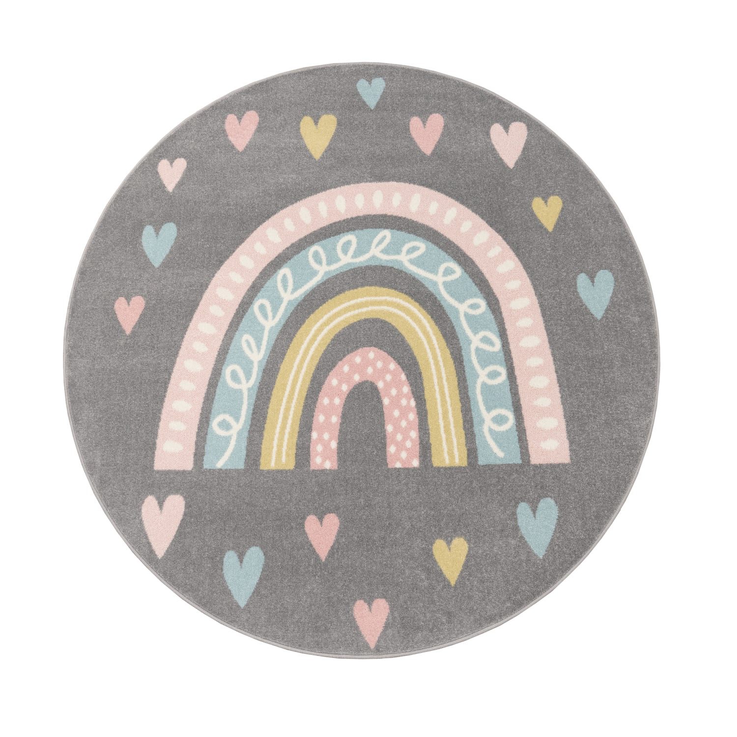 KADIMA DESIGN Kinderteppich Regenbogen Kinderzimmer schmutzabweisend Teppich Kinder, Rund, Höhe: 13 mm, Florhöhe: 9 mm, 100% Polypropylen, Rücken aus Jute, Rund, 120Dcm, Grau