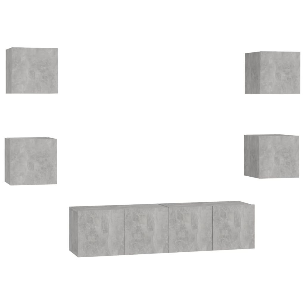 vidaXL TV-Schrank 6-tlg TV-Schrank-Set Betongrau Spanplatte TV-Konsole für günstig online kaufen
