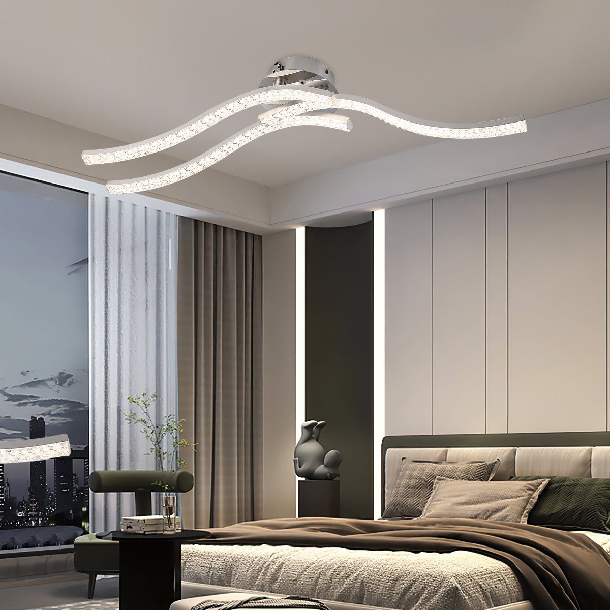 36W LETGOSPT Hotel integriert, Deckenlampe, fest Wohnzimmer, Deckenleuchte Moderne für LED Kristall Geschwungene LED Schlafzimmer, Dimmbar, Deckenleuchte, 3-flammig,
