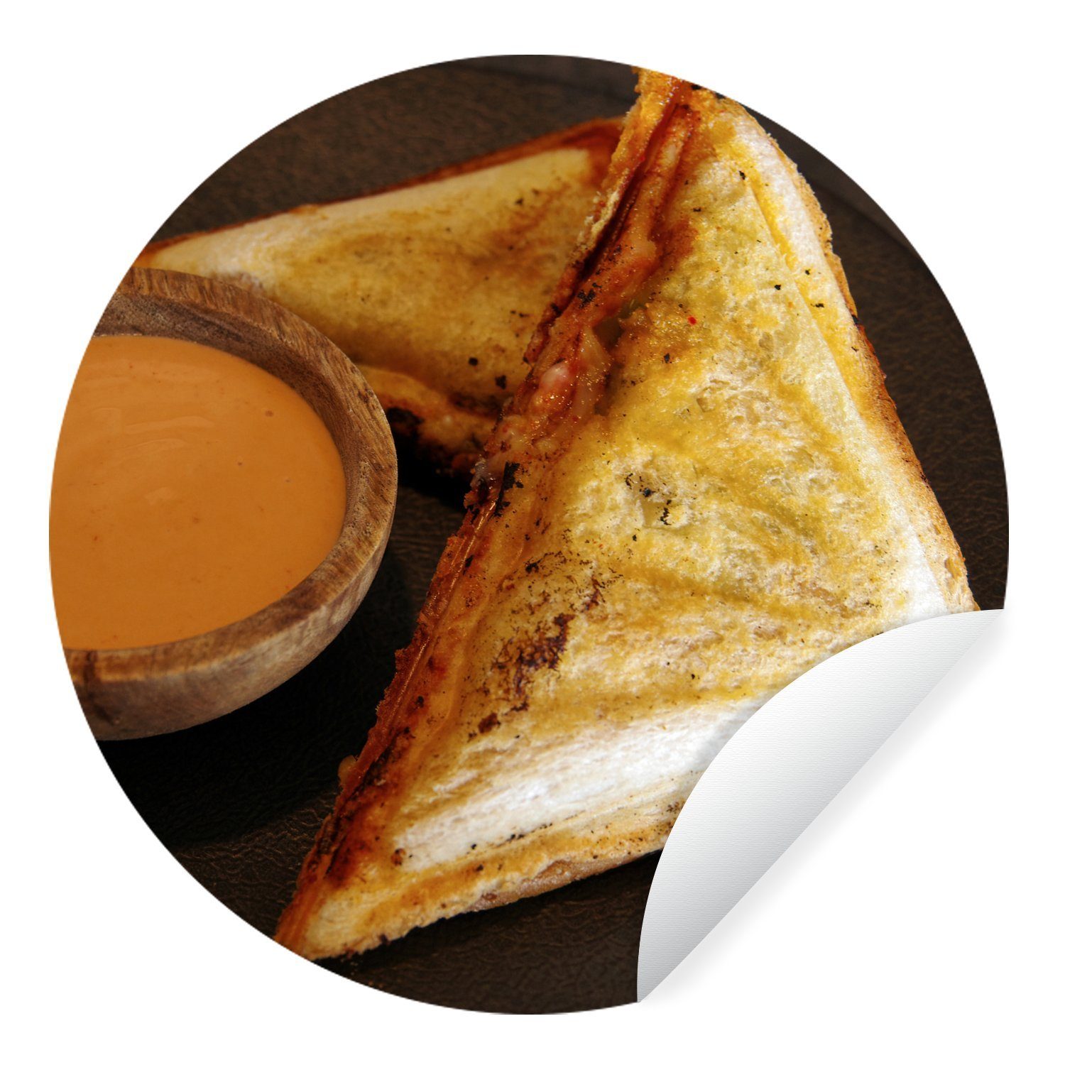MuchoWow Wandsticker Schinken-Käse-Toast mit pikanter Sauce (1 St), Tapetenkreis für Kinderzimmer, Tapetenaufkleber, Rund, Wohnzimmer