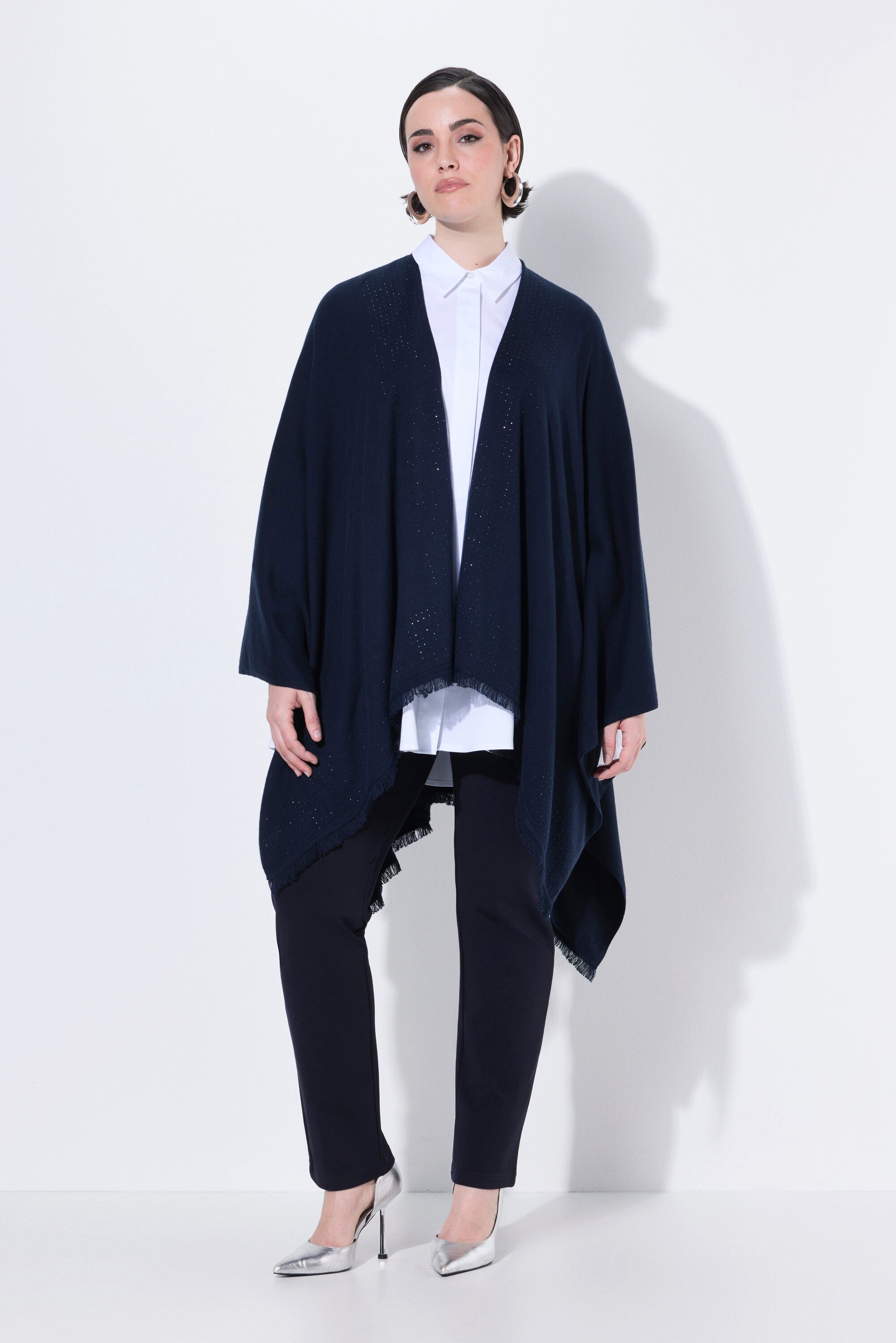Ulla Popken Strickjacke Strickponcho Oversized Ziersteine offene Form günstig online kaufen
