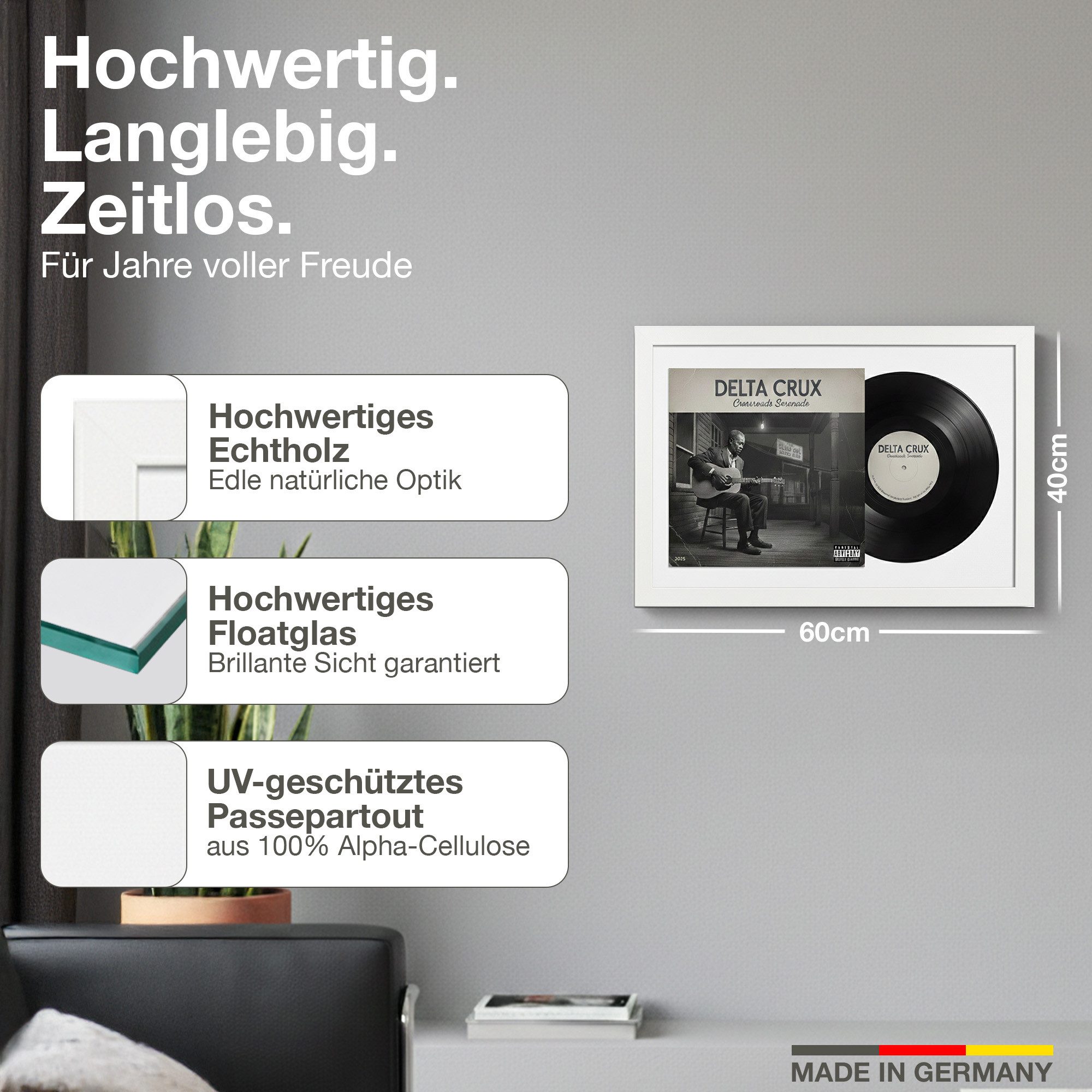 K-Möbel Bilderrahmen Schallplatten Rahmen für Vinyl und Cover, (1 St), mit Passepartout