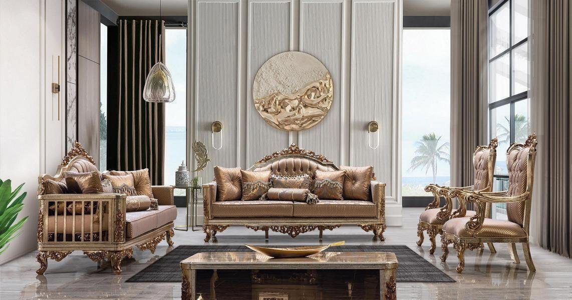 Xlmoebel Couchtisch Eleganter Wohnzimmertisch in Gold mit Barock-Rokoko-Design (Couchtisch, 1-St., Couchtisch), Hergestellt in Europa