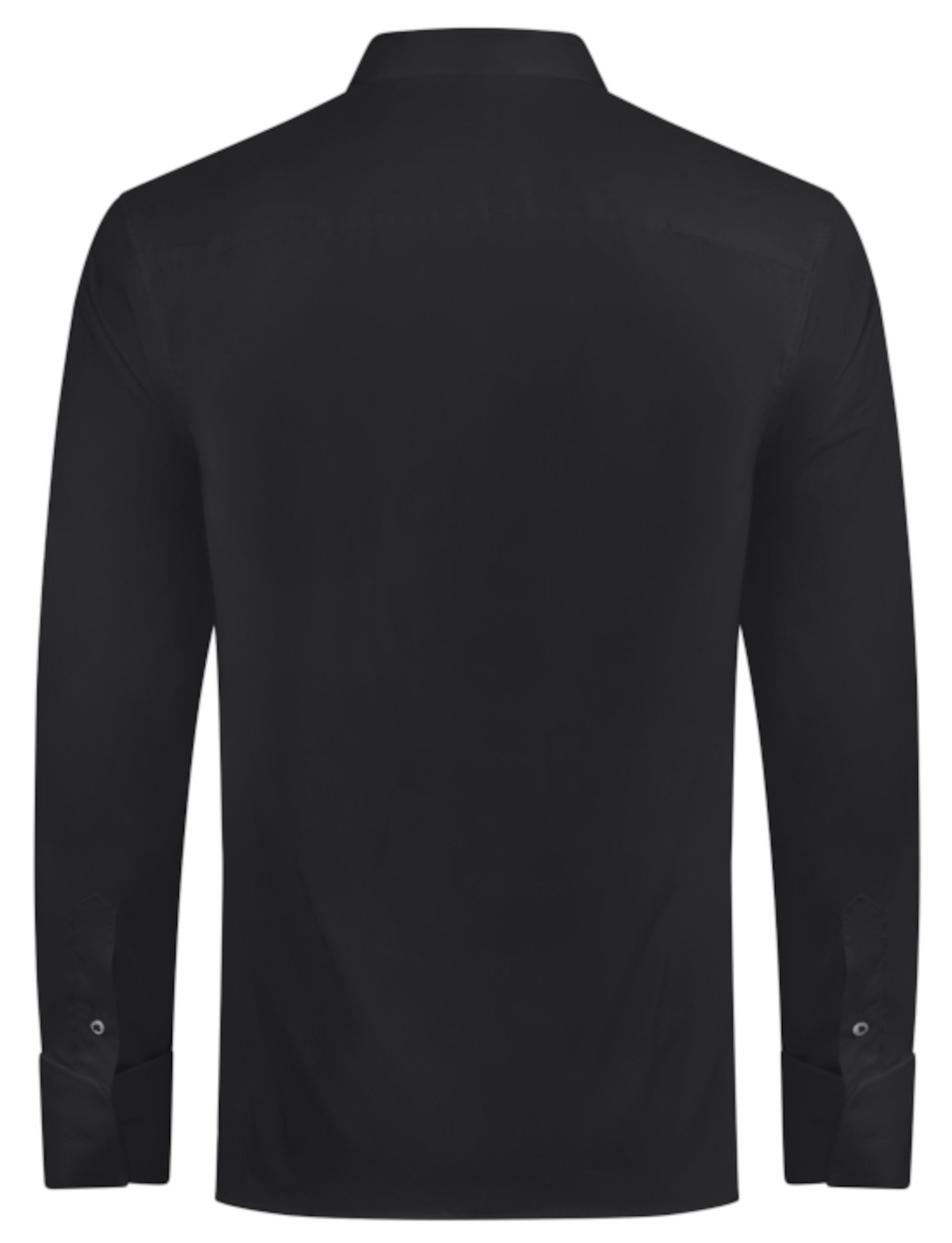 Huber schwarz Fit Plissee, Regular HU-0171 Kläppchen-Kragen, Umschlag-Manschette, Hemden Smokinghemd