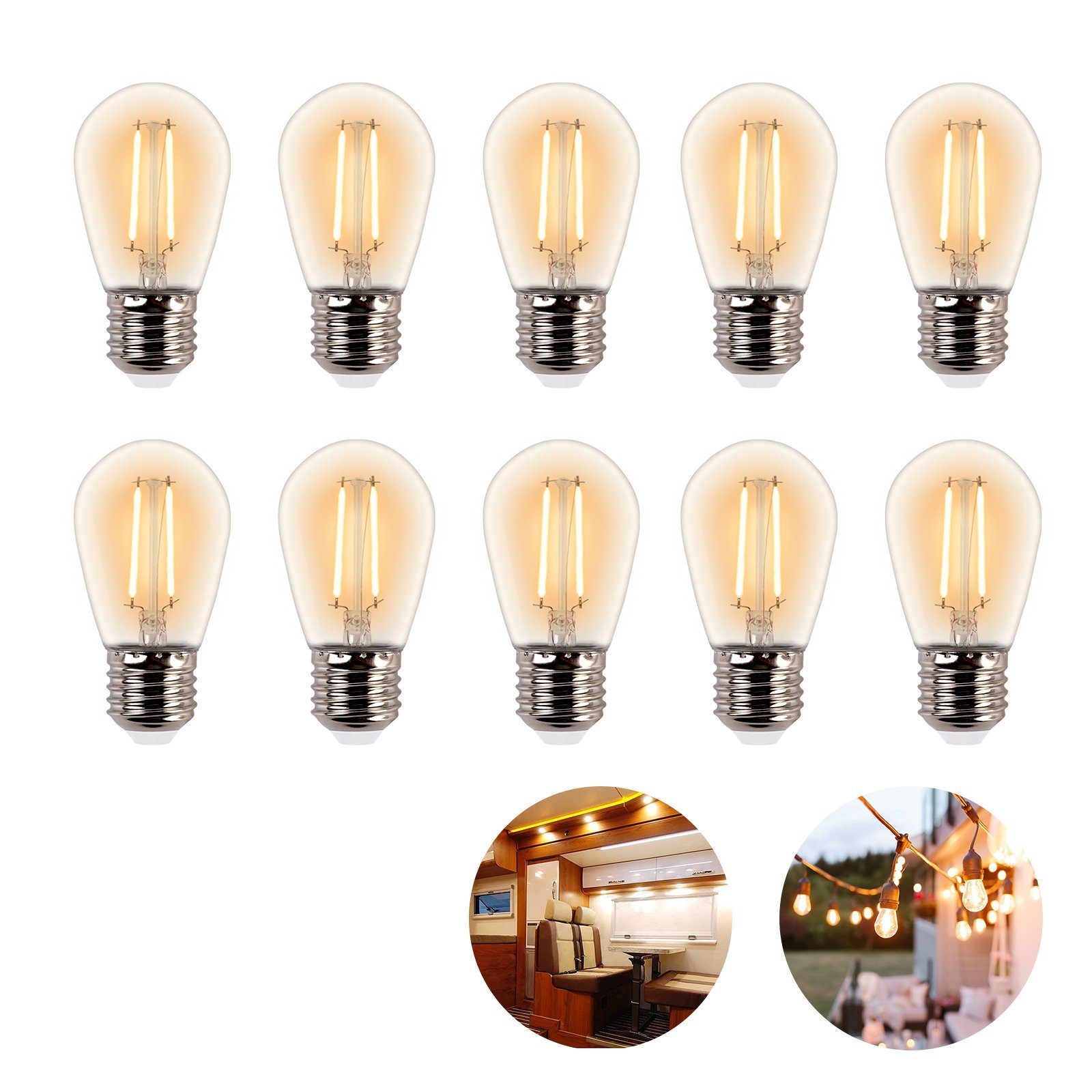 Salcar LED-Lichterkette 5/10er Glühbirnen E27 LED Leuchtmittel Vintage 12V