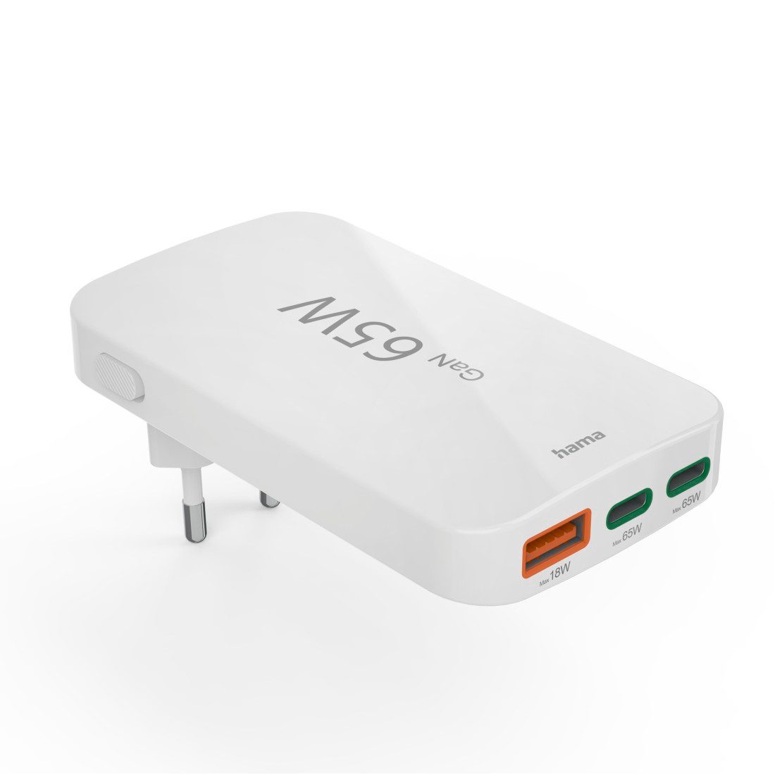 Hama Schnellladegerät mehrfach (GaN, 2x USB-C, 1x USB-A, flach, PD/QC, 65W) Schnelllade-Gerät – Bild 2 von 5