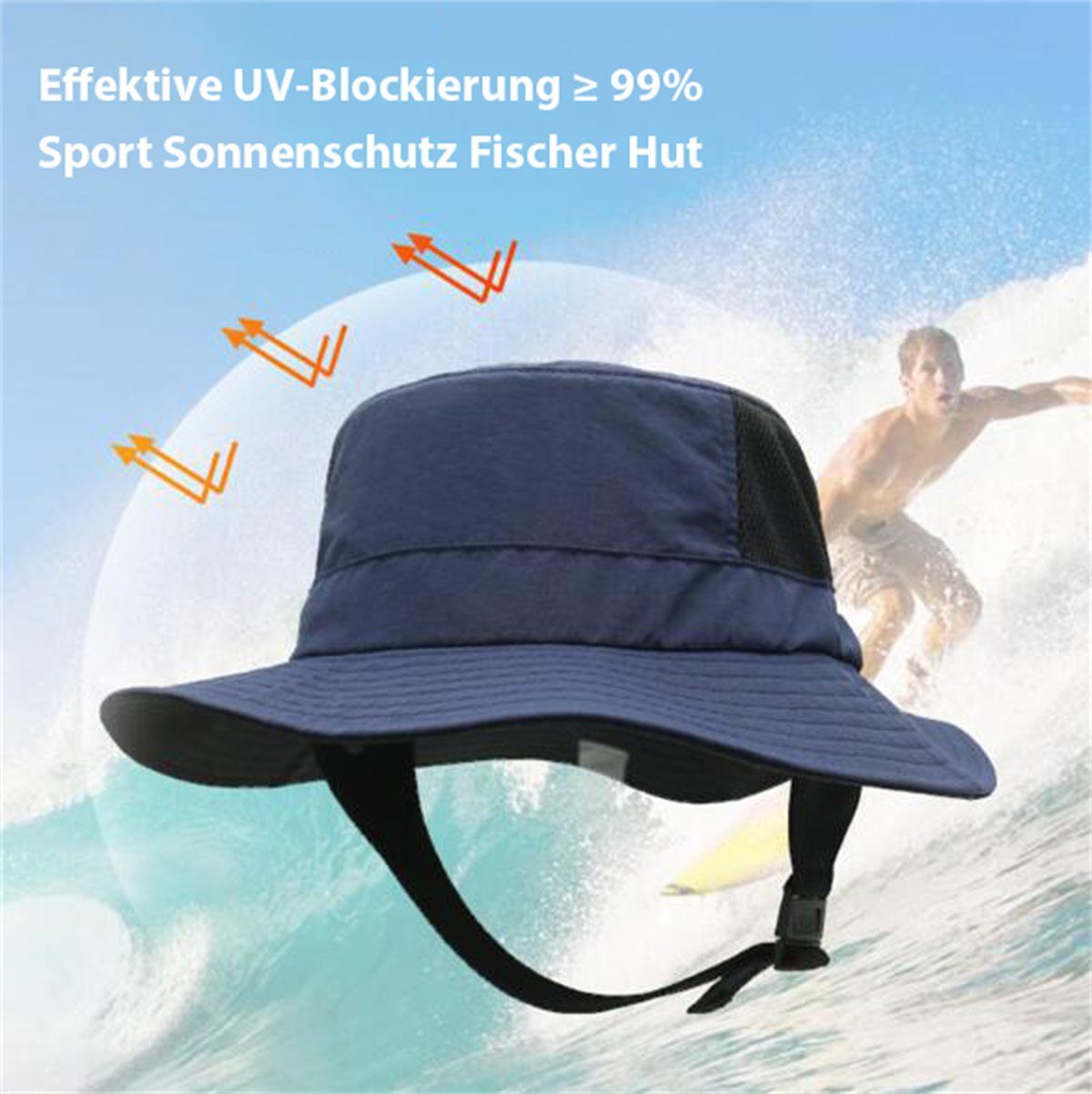 Discaver Schiebermütze Faltbarer, schnell trocknender Outdoor-Abenteuer Mütze trocknende orange und Schnell für Rad- Angelhut Sonnenschutz-Surfhut