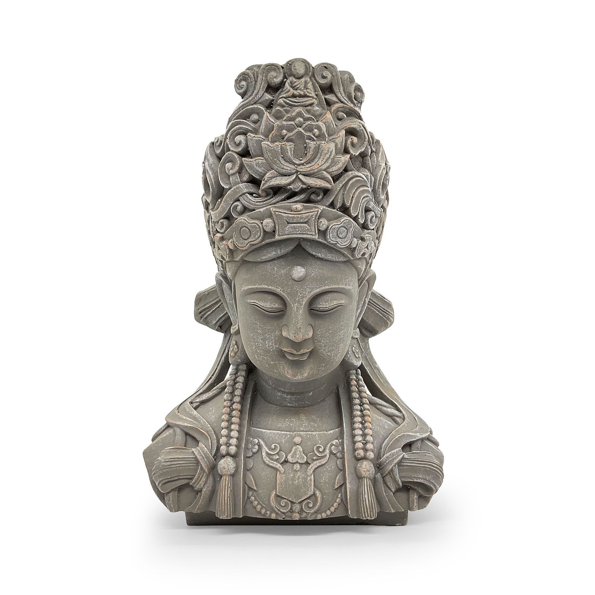 K&L Wall Art Buddhafigur Büste Feng Shui Deko Buddha Statue meditierende Budha Kopf (44cm groß), Fensterbankdeko aus Kunststein