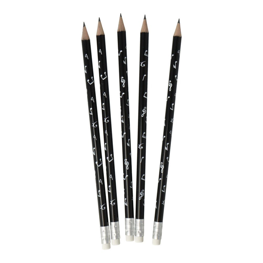 mugesh Bleistift Bleistifte Notenmix mit Radiergummi (5er-Set), für Musiker schwarz