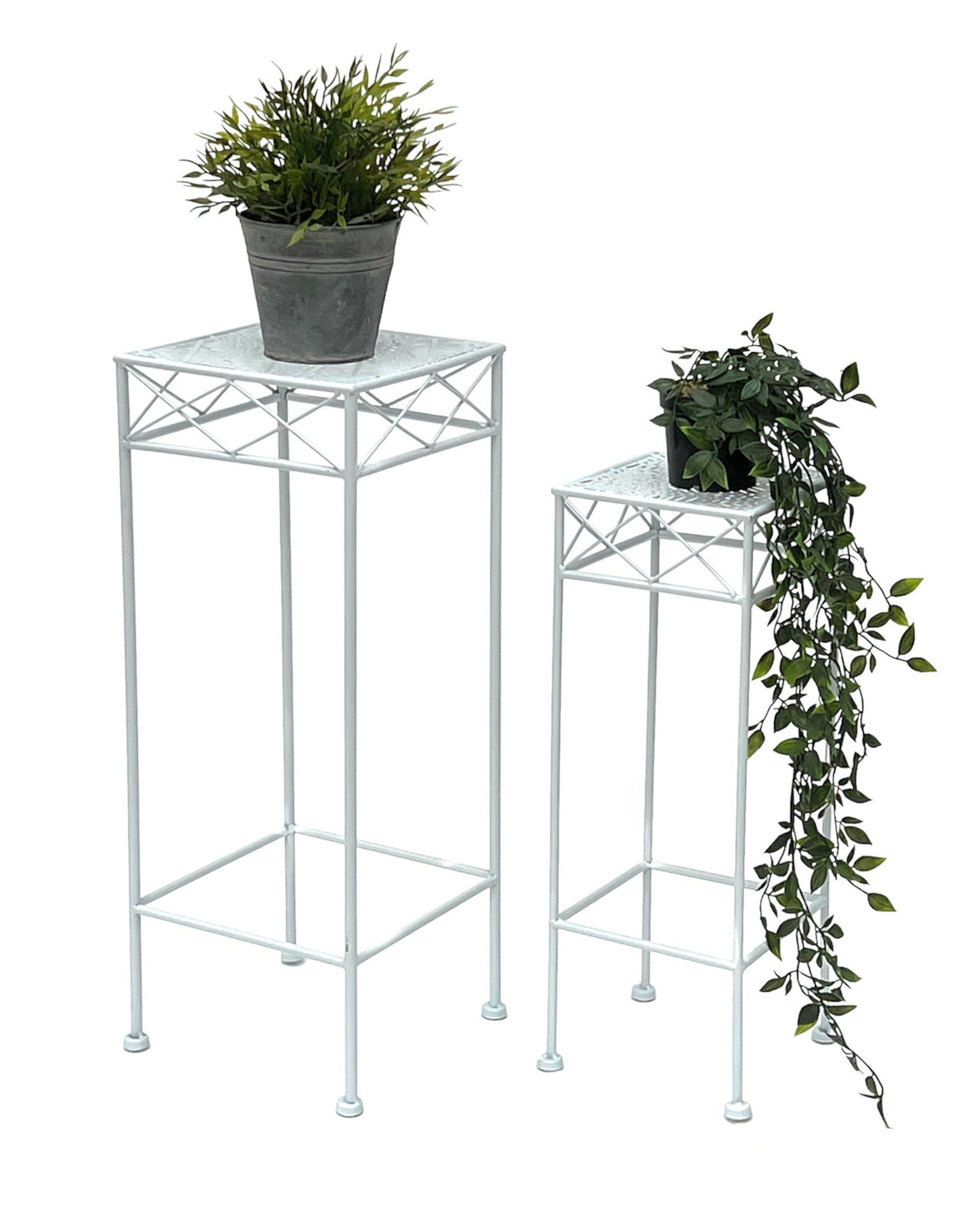 Blumenständer Weiß Metall Eckig Blumenhocker 2er Set Beistelltisch
