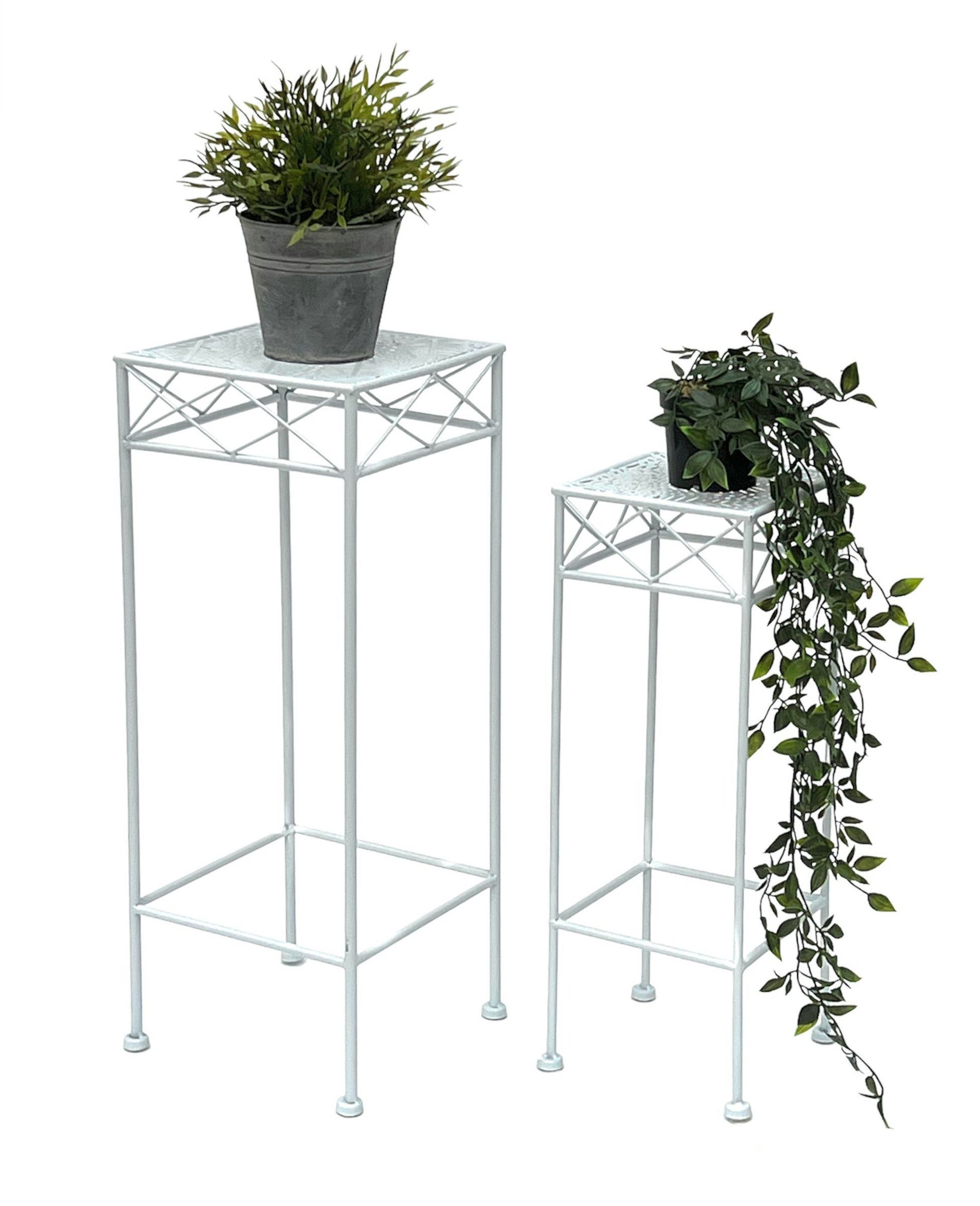 Blumenständer Blumenständer Blumenhocker DanDiBo Beistelltisch Metall Set 2er Weiß Eckig