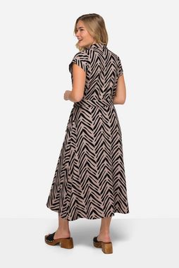 Laurasøn Sommerkleid Leinenmix-Kleid Zebra-Stil Print Hemdkragen