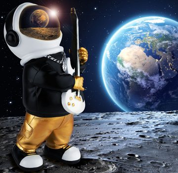 BRUBAKER Dekofigur Astronaut Gitarrist mit E-Gitarre - 24 cm Weltraum Figur (Raumfahrt Deko - Gold, Schwarz und Weiß, 1 St., Handbemalte Skulptur), Statue mit schwarzem Hoodie und verchromtem Helm in Gitarrensolo Pose