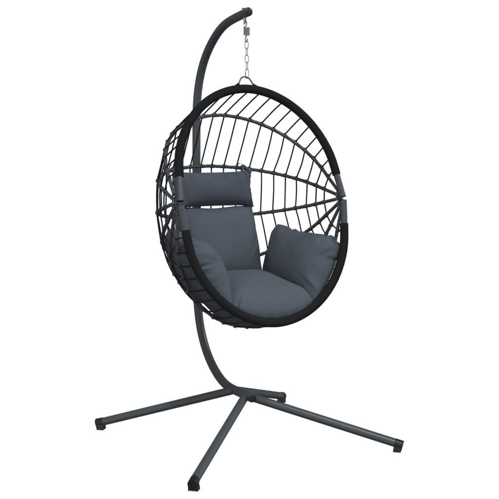 vidaXL Hollywoodschaukel Hängesessel Ei-Design mit Ständer Anthrazit Rattan und Stahl, 1-Sitzer, 1 tlg.