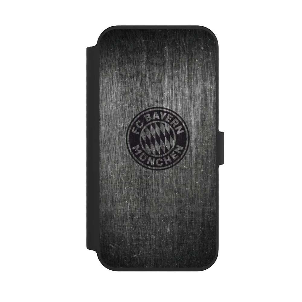 NIVOCASE Handyhülle Metallic Look FCB FC Bayern München Metalllook FCB Logo einfarbig, Apple iPhone 14 Pro Max Klapphülle Handyhülle aus Kunst Leder