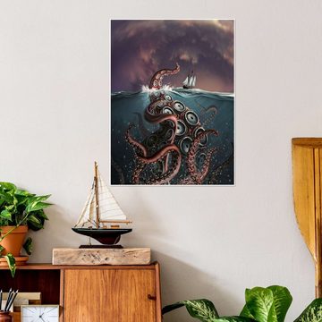 Posterlounge Poster Jerry LoFaro, Eine fantastische Darstellung des legendären Riesen-Kraken, Badezimmer Maritim Illustration