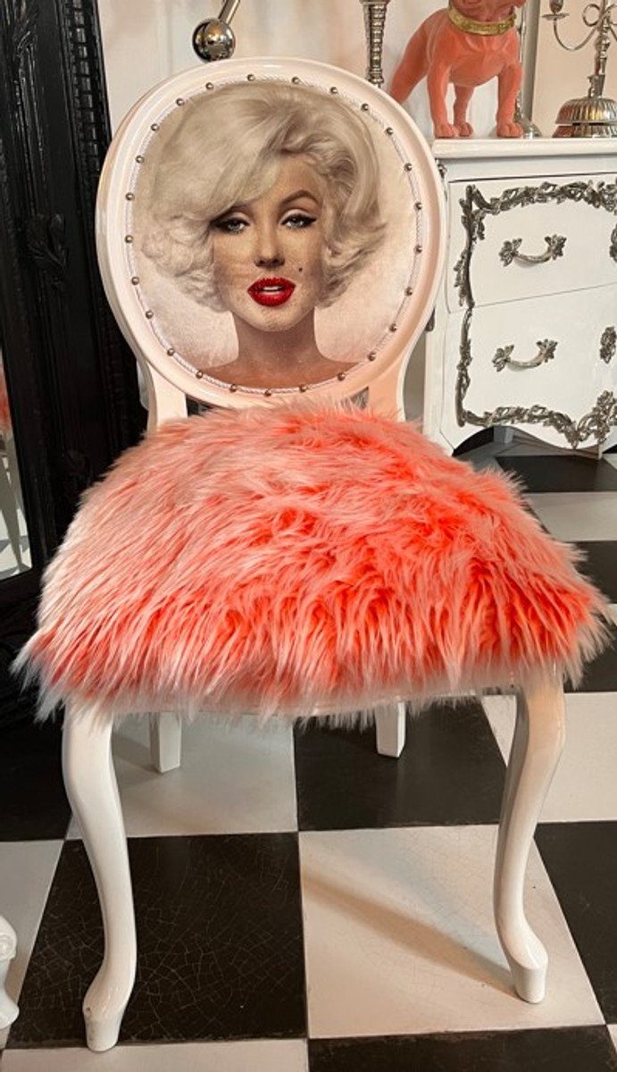 Casa Padrino Esszimmerstuhl Luxus Barock Esszimmer Stuhl Marilyn Monroe Orange - Handgefertigter Pop Art Designer Stuhl mit Kunstfell - Barock Esszimmer Möbel