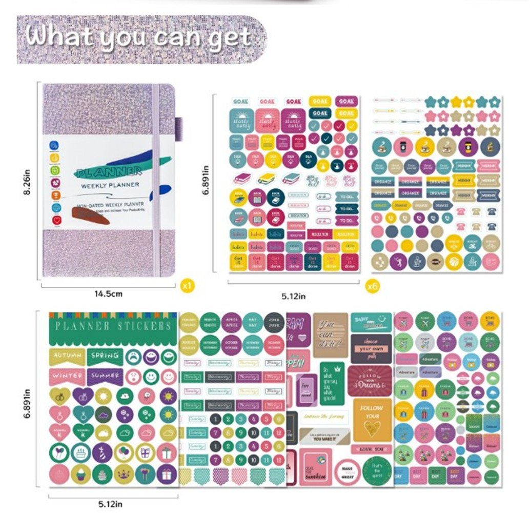 XDeer Notizbuch Planer Notizbuch A5,DIY Buchkalender Daten,DIY Kalender, Studienplaner 2023/2024,Gummiband,mit Aufkleber