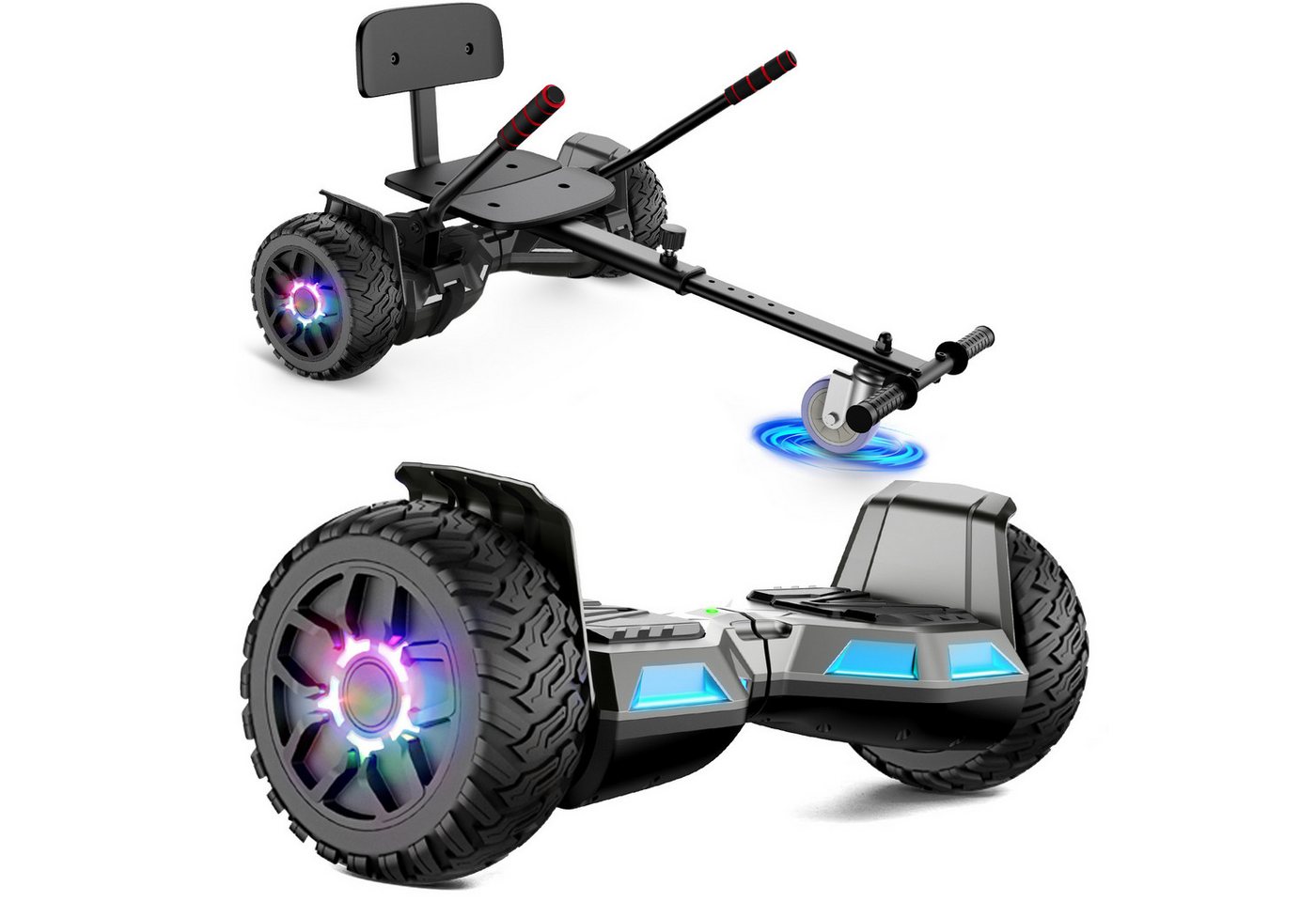 SISIGAD Balance Scooter Kart Set 8.5'' Hoverboard mit kart für alle Gelände,10 km/h, LED, Bluetooth, 10 km/h, hoverboard kinder mit Leistungsstarkem Motor 160W*2,Geschenk Kinder