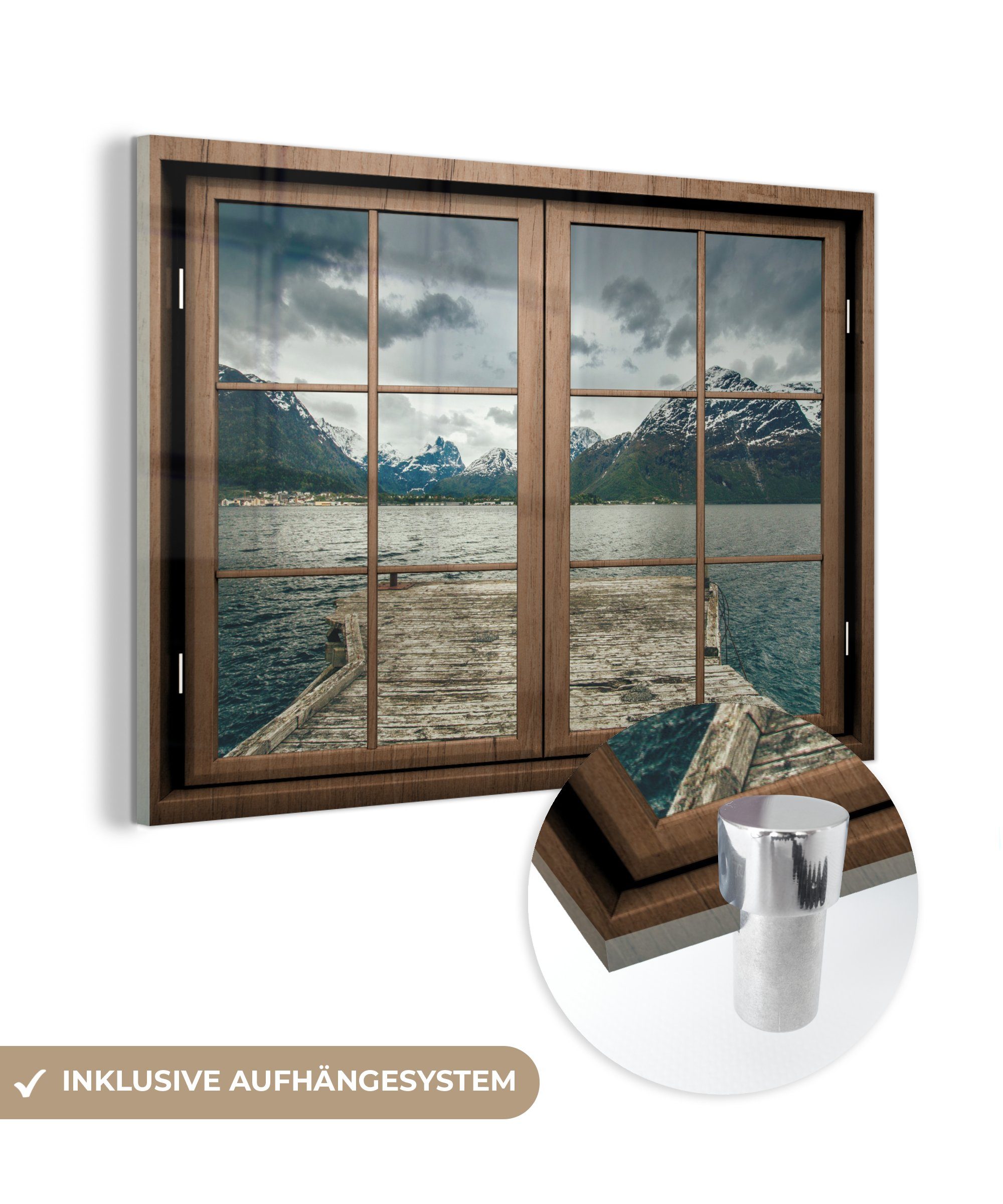 Wandbild Acrylglasbild Glasbilder auf MuchoWow Bilder Berge, - Aussicht Glas - St), - Wanddekoration auf (1 - Foto Wasser Glas -