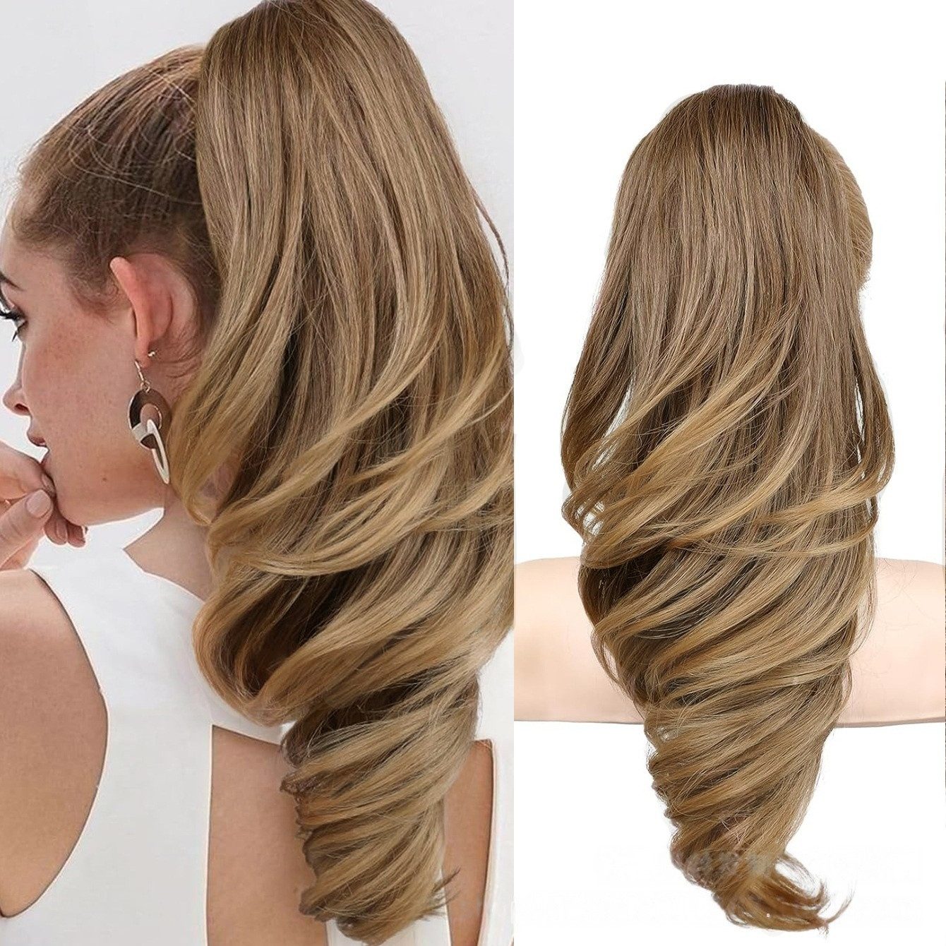 Zaewry Haarspange 46 cm Lange Lockige Wellige Clip in Pferdeschwanz Haarverlängerungen