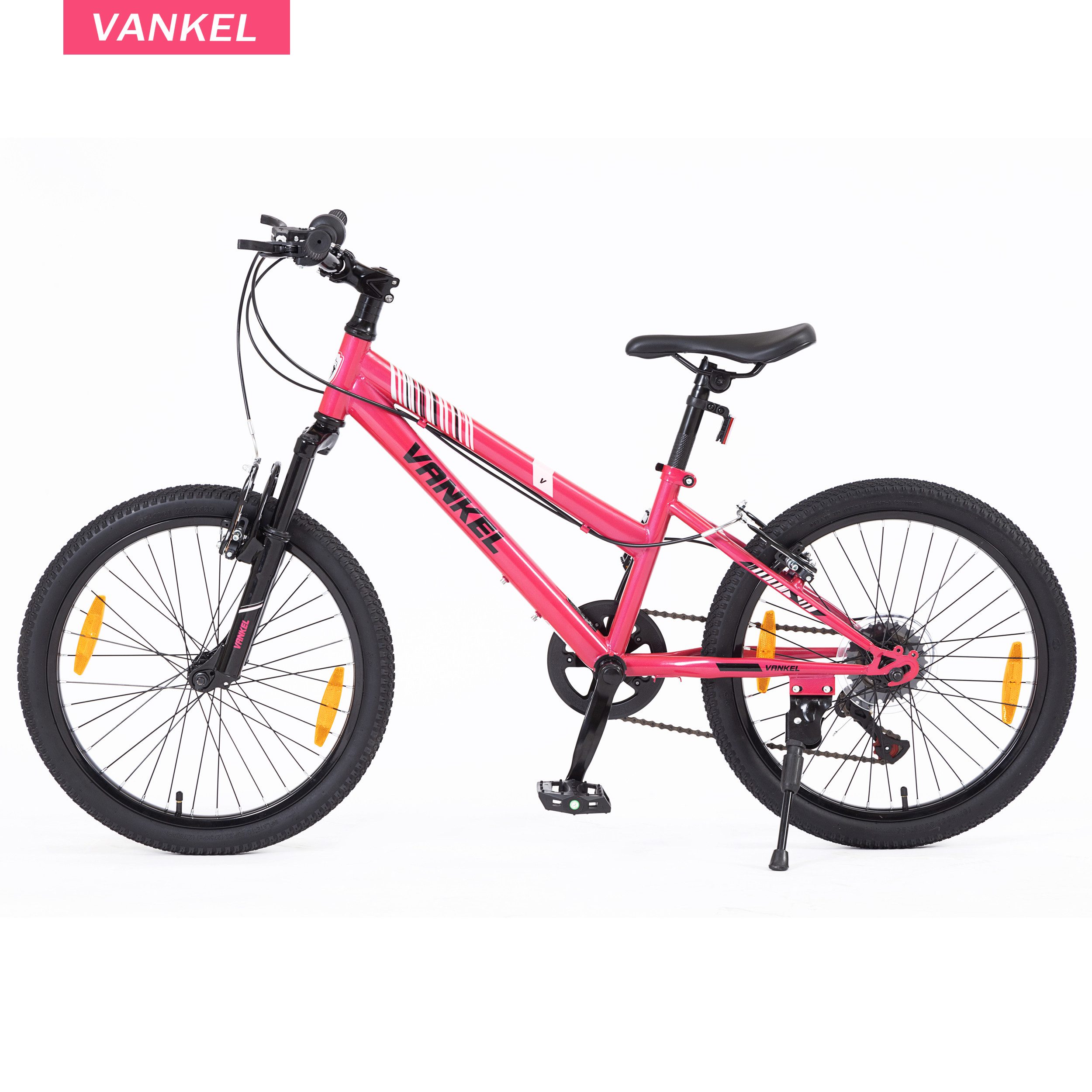 Vankel Kinderfahrrad 20 Zoll, Mountainbike, mit Federgabel und V-Brakes, 6 Gang RD-HG-04 Schaltwerk, Kettenschaltung, Drehgriffschaltung, Reflektoren und Seitenständer
