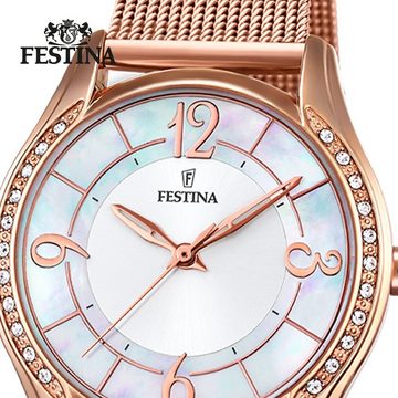 Festina Quarzuhr Festina Damen Uhr F20422/1 Edelstahl, Damen Armbanduhr rund, Edelstahlarmband rosegold