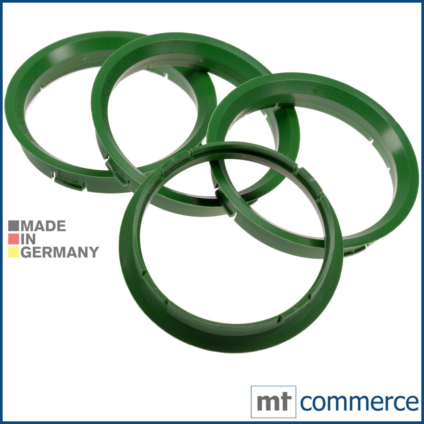 Made Germany, Ringe Maße: 72,5 Zentrierringe Reifenstift mm in RKC grün 67,1 4X Felgen x