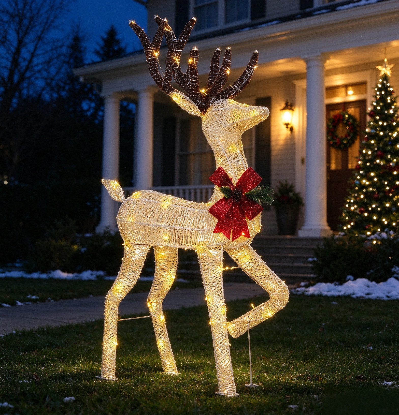 VINGLI LED-Dekofigur Leuchtendes Weihnachtsdeko, 3-teiliges Rentier-Familien-Set, 1 Stück, 90 weißen LED-Lichtern, Weihnachtslichter, Silber, 120 m