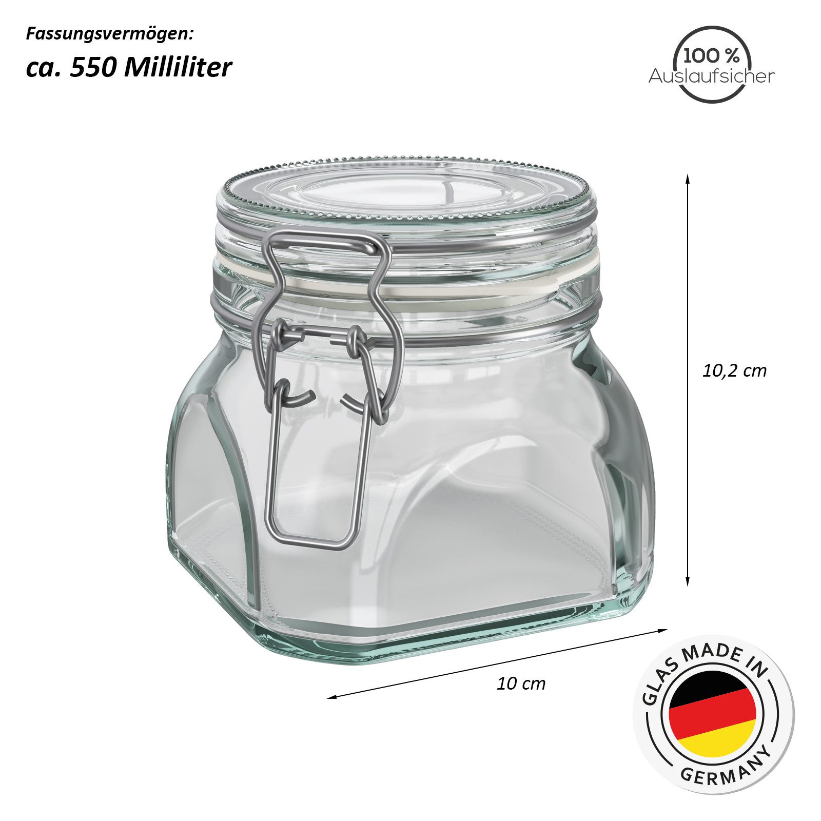 Wellgro Vorratsglas Einmachglas mit Bügelverschluss - 550 ml, (12-tlg) – Bild 2 von 5
