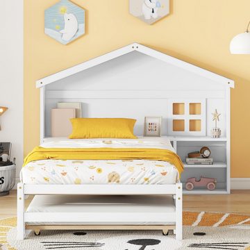 Ulife Kinderbett Hausbett flaches Bett, kleine Fensterdekoration,90*200cm