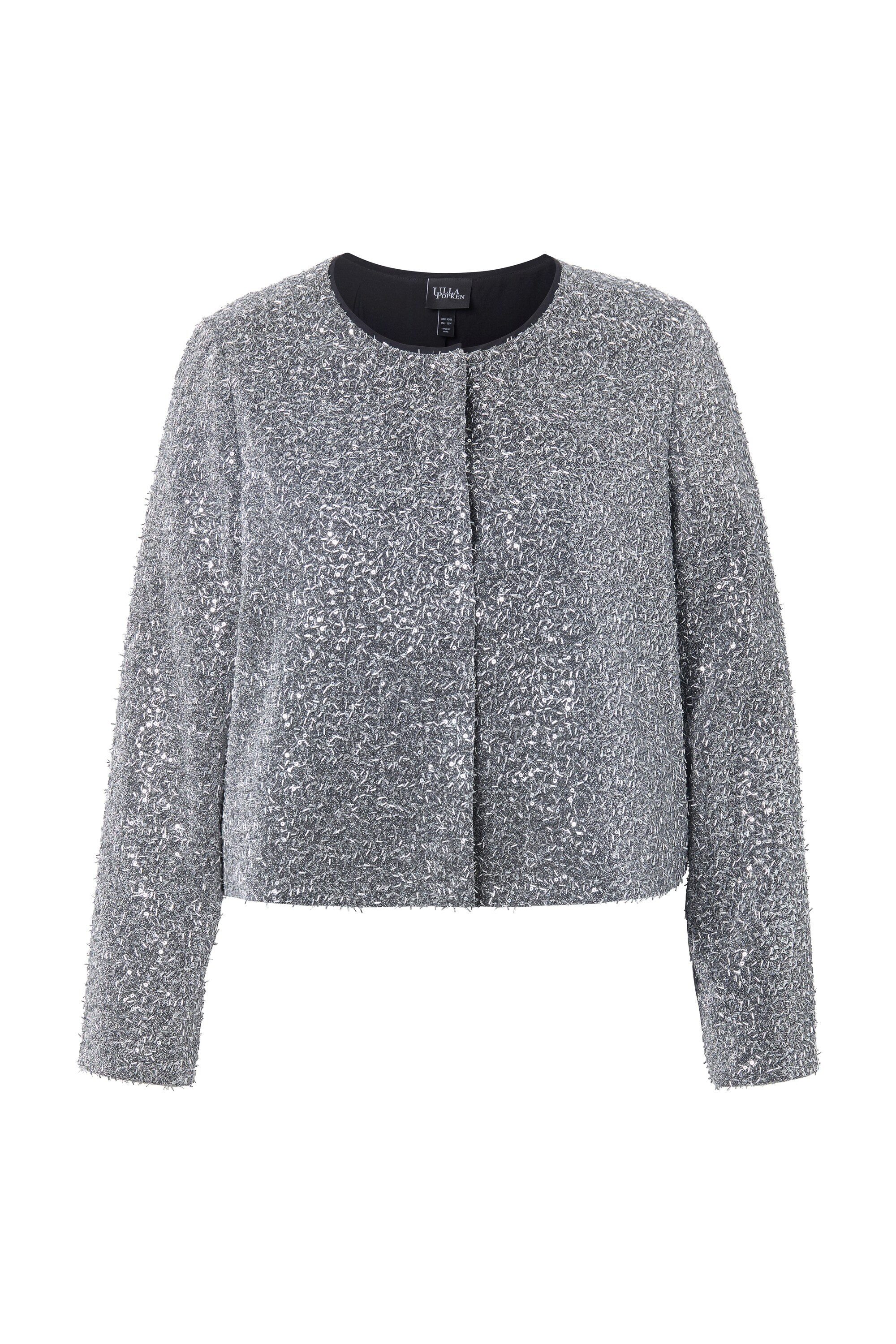 Ulla Popken Kurzjacke Bouclé-Jacke Glitter Boxy Rundhals Langarm günstig online kaufen
