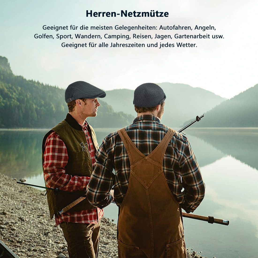 Zaewry Flat Cap Herren Atmungsaktive Mesh-Sommermütze Verstellbare Schiebermütze Baskenmütze Ivy Cap Cabbie Flat Cap – Bild 4 von 4