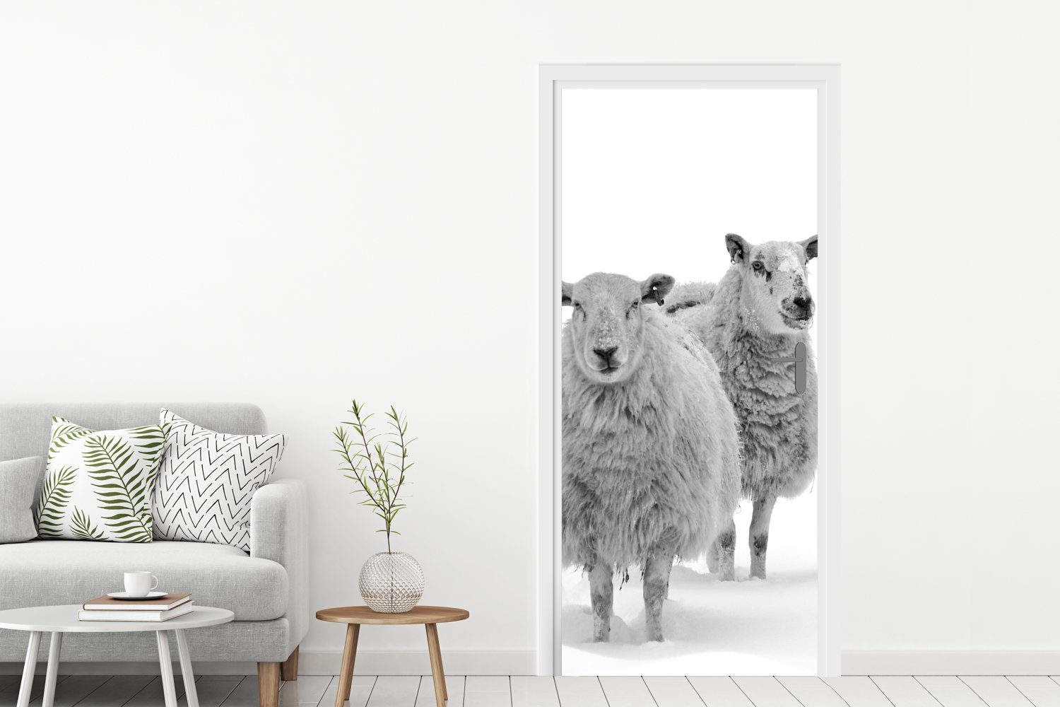 MuchoWow Türtapete Schafe - - Weiß, cm Schnee 75x205 Tür, für Matt, Türaufkleber, Fototapete St), (1 bedruckt