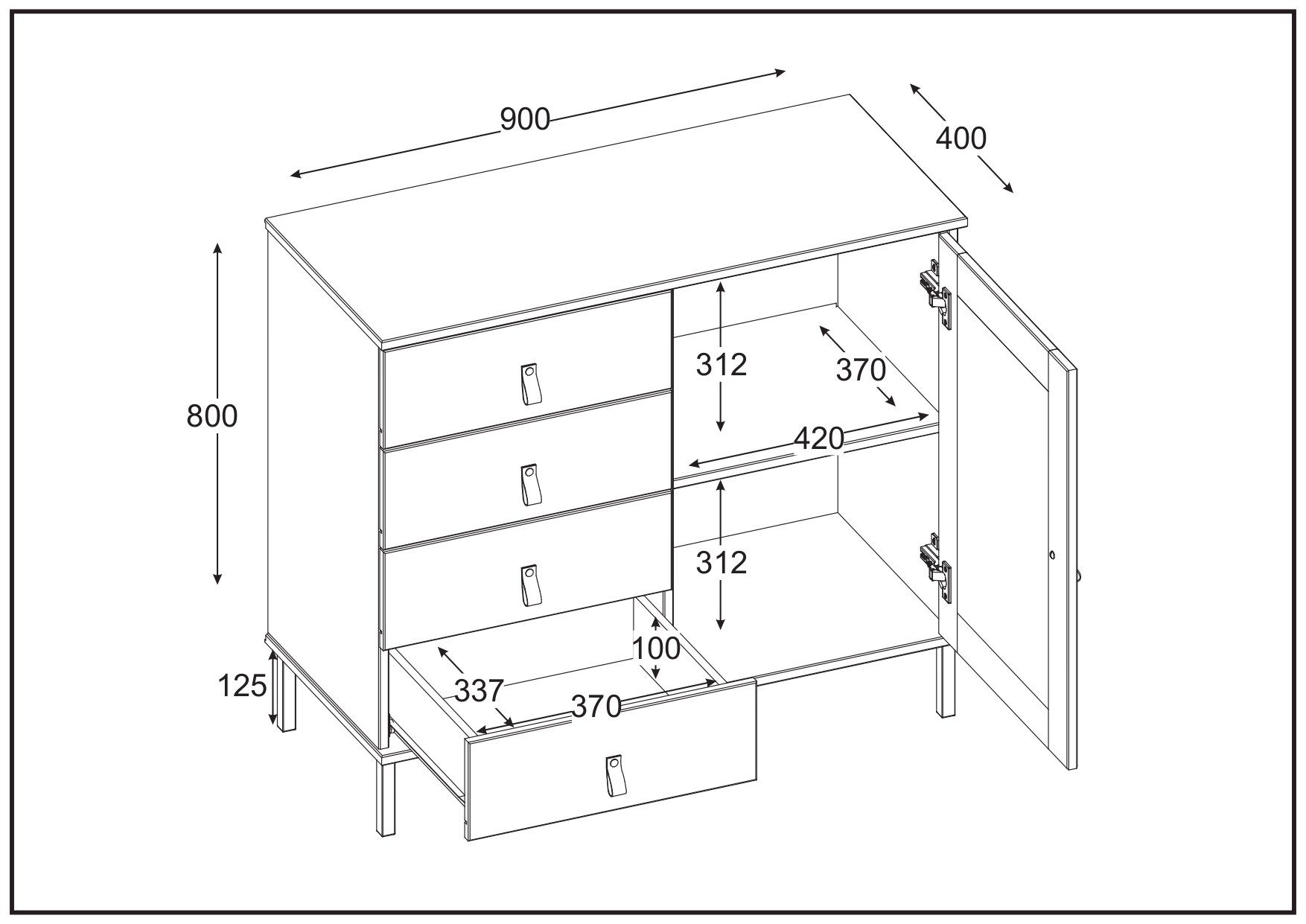 cm massiv Woodroom Sideboard Valencia, BxHxT 90x80x40 Kiefer lackiert, weiß