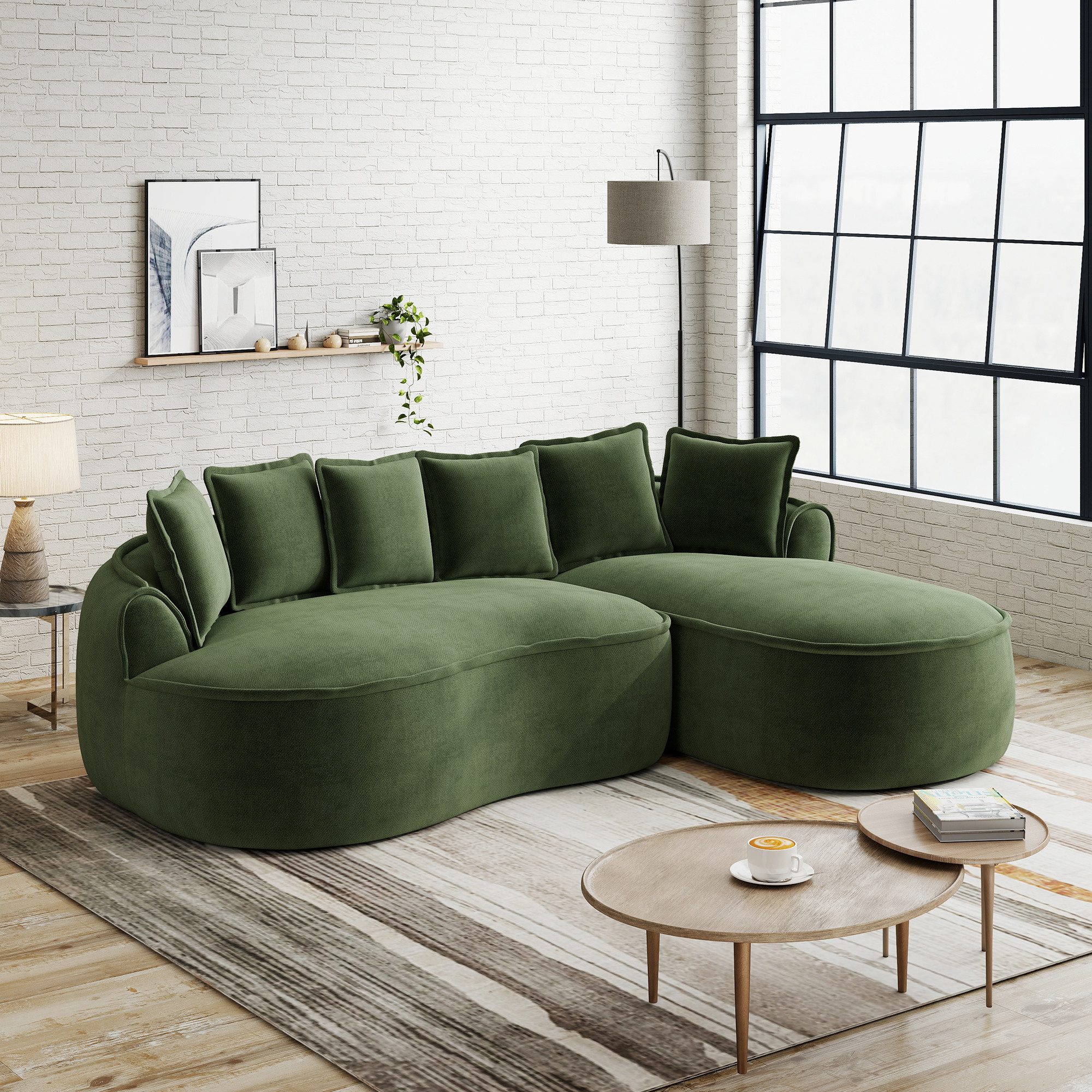 Odikalo Sofa Ecksofa Eckcouch mit Schlaffunktion Modulares Sofa, Chenille Stoff, Frameless Modulares Ecksofa, Cloud Sofa aus Schaumstoff, L-Form mit extra tiefer Sitzfläche und breiten Armlehnen, mit Chaiselongue & Kissen, kein Aufbau nötig