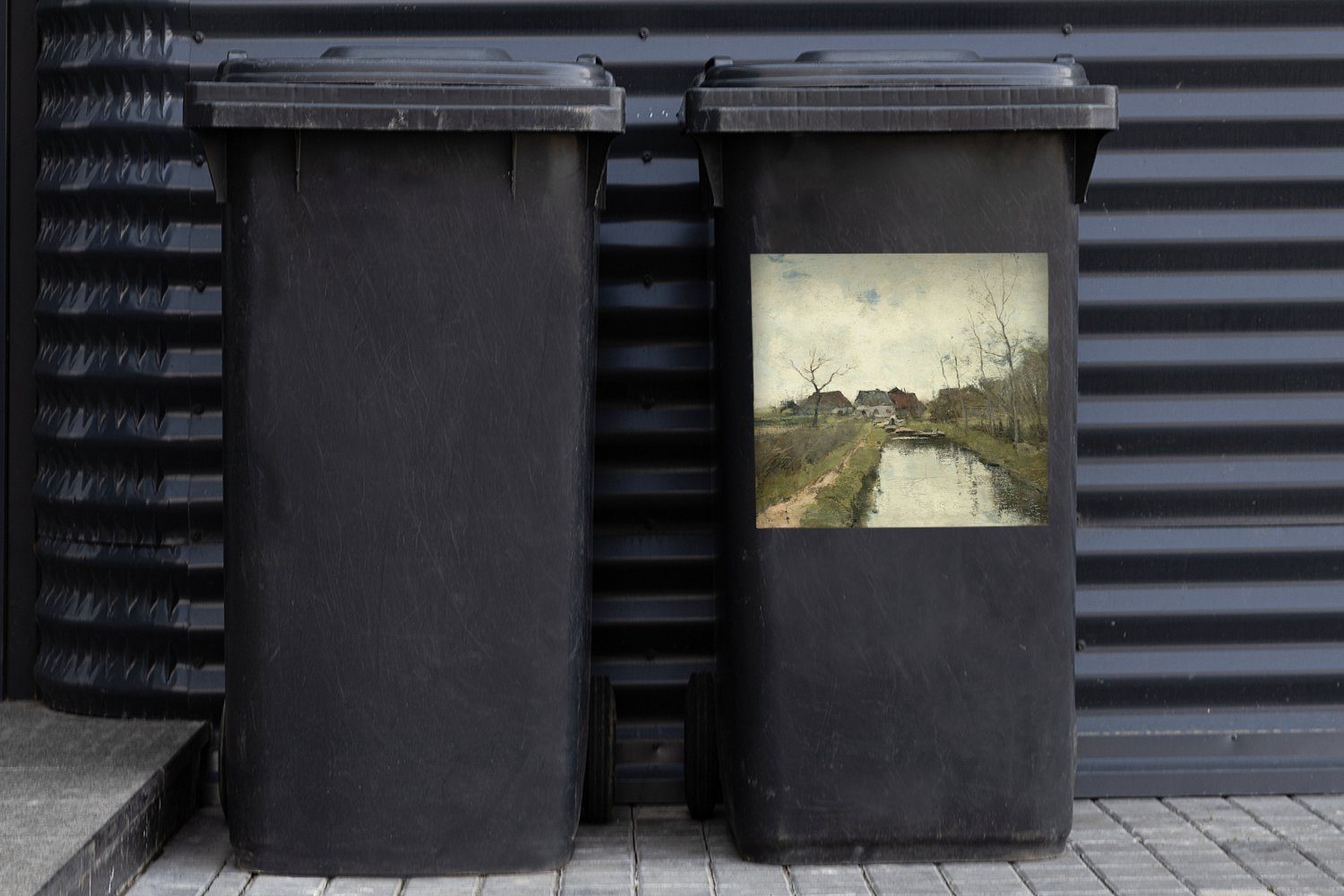 MuchoWow Wandsticker Häuschen Mülleimer-aufkleber, Abfalbehälter Mülltonne, (1 Gemälde an Mauve Container, einem - Sticker, St), Graben von Anton