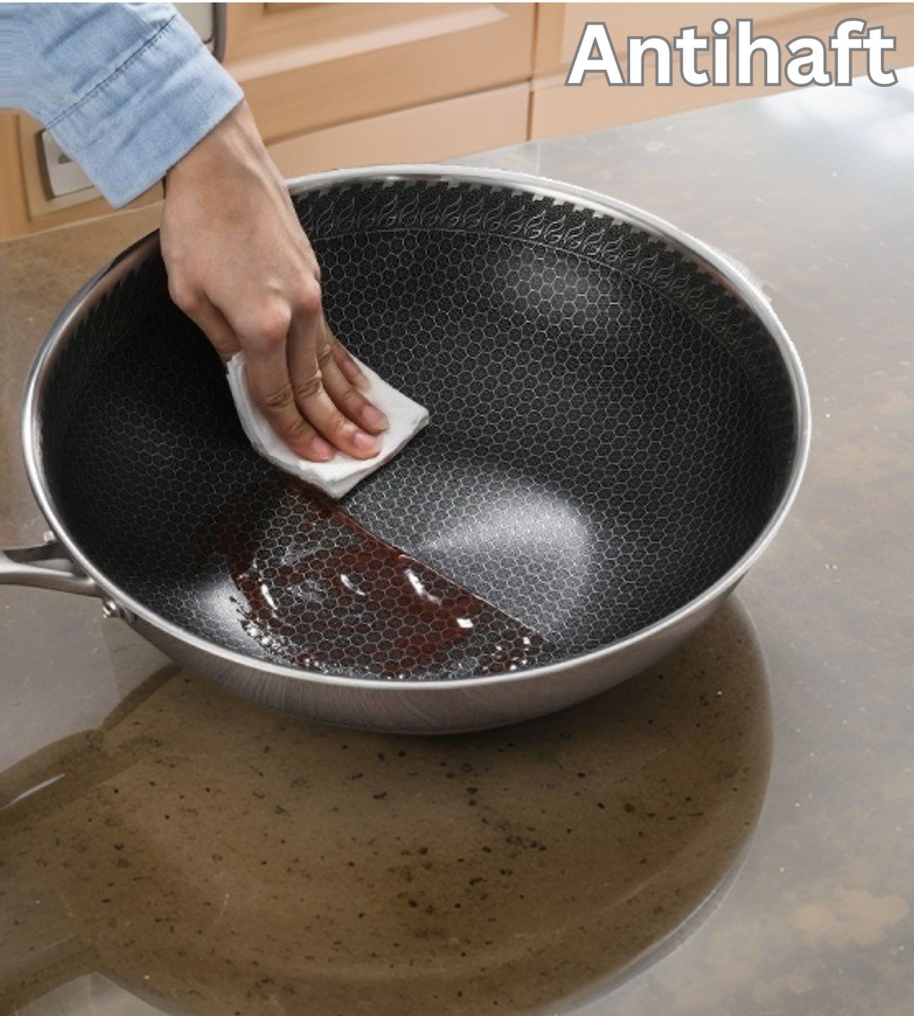 Cheffinger Bratpfanne Edelstahl Wabenstruktur Ø36cm Induktion Pfanne Anti Haft Kratzfest – Bild 4 von 5
